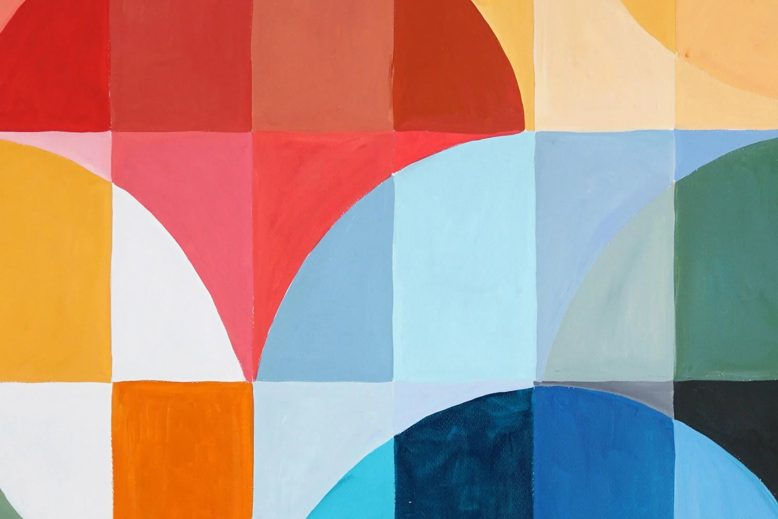 2023, Abstract Geometric Bauhaus Pattern of "Summer Tulips", Acrylic on Watercolor Paper by Natalia - 6