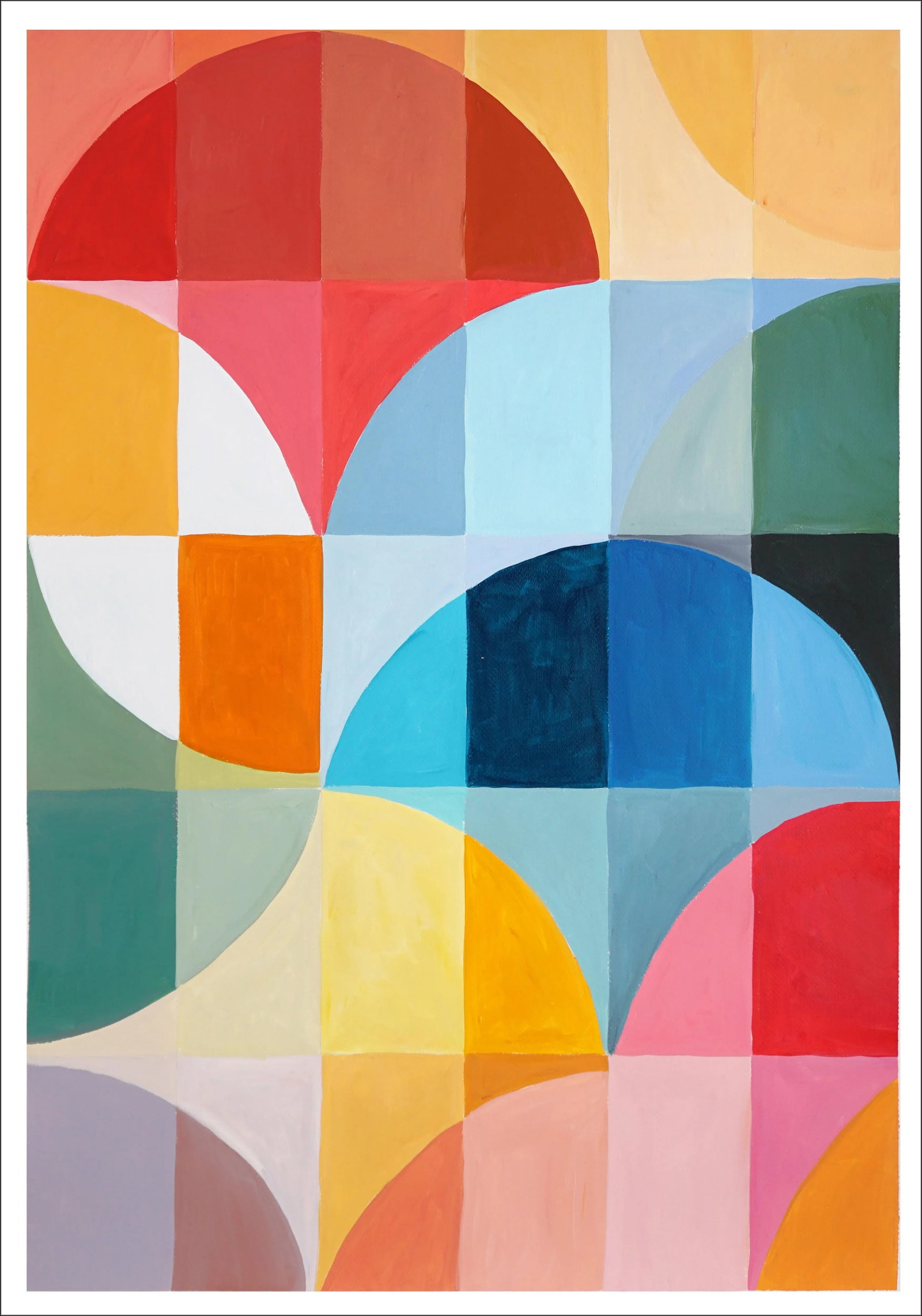 2023, Abstract Geometric Bauhaus Pattern of "Summer Tulips", Acrylic on Watercolor Paper by Natalia - 8