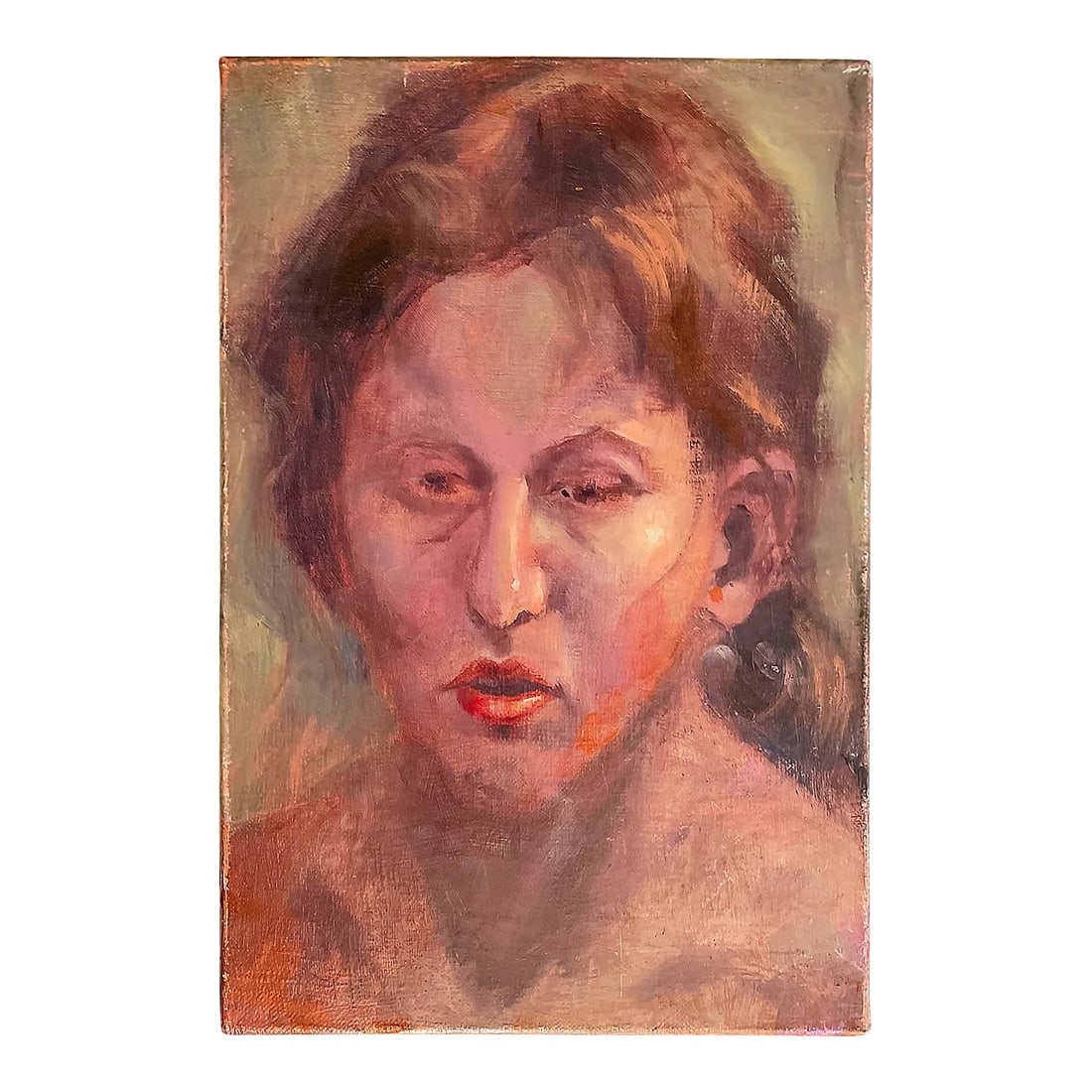 Vintage Painting - Portrait of a Woman: Vintage painting on stretched canvas. Portrait of a woman. Condition: Alterations: Original Condition Unaltered Imperfections: Some Imperfections Condition Notes: Age appropriate wear (please see