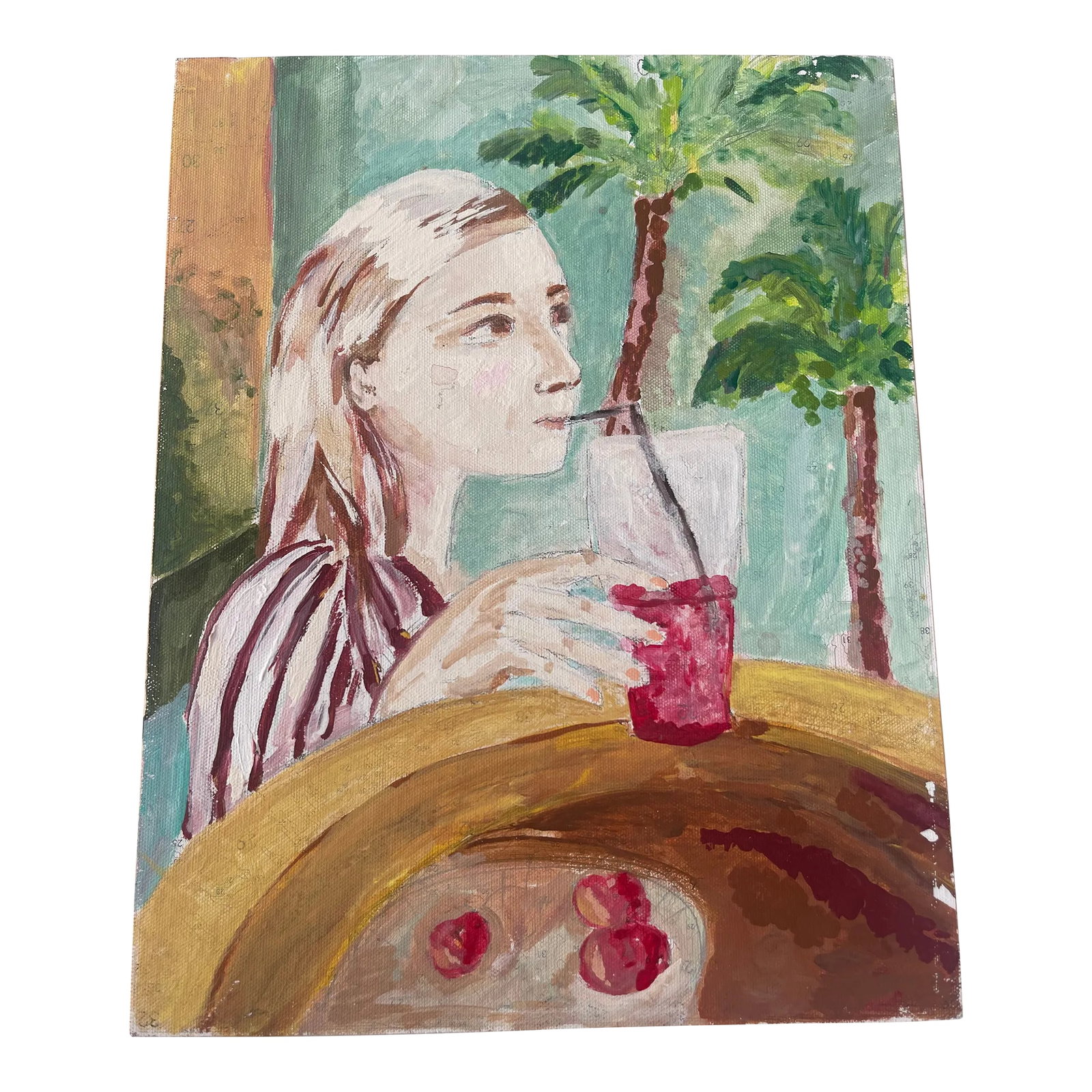 Contemporary Expressionist Painting of a Young Girl with Lemonade (1 of 2)