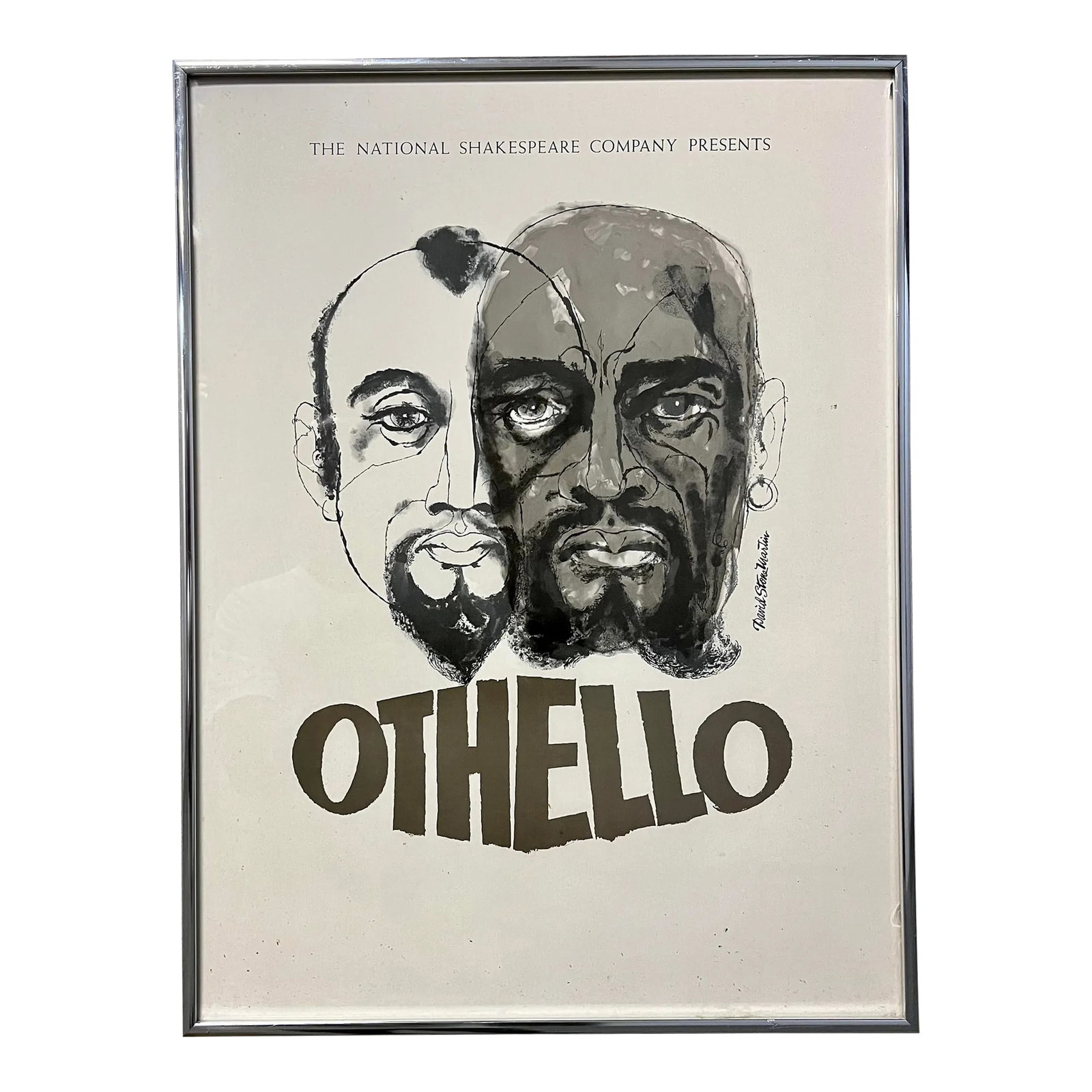 Original "The National Shakespeare Company Presents, Othello" Framed Poster. C 1970s: Original "The National Shakespeare Company Presents, Othello" Framed Poster. C 1970s Created by David Stone Martin, an American artist best known for his illustrations on jazz record albums. Framed wi