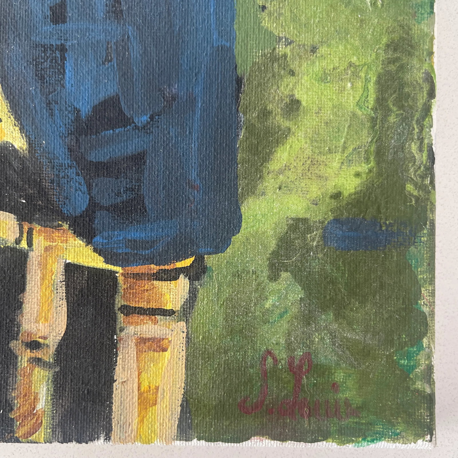 Contemporary Expressionist Painting of a Young Girl Sitting on a Chair Signed S Louis France - 3