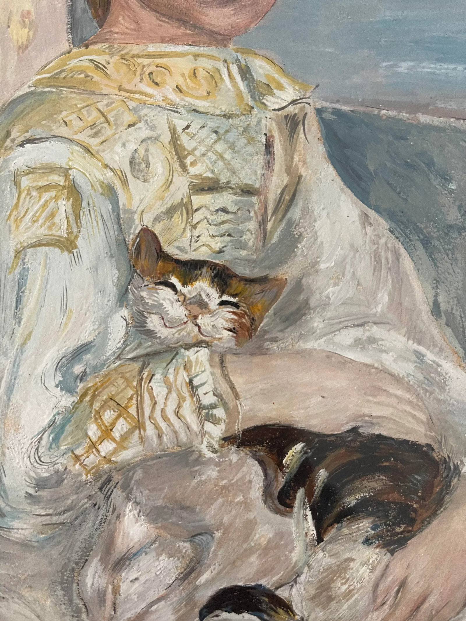 Painting Young Girl and Her Cat Indoors Signed Dated 1962 - 5