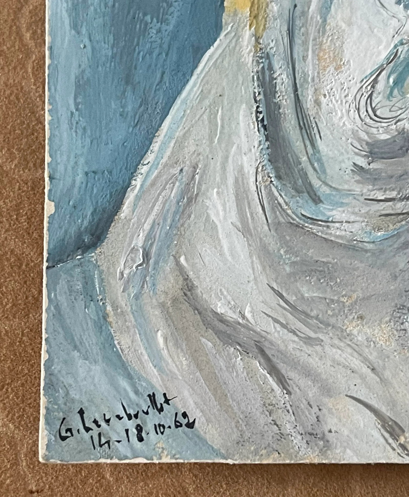 Painting Young Girl and Her Cat Indoors Signed Dated 1962 - 8