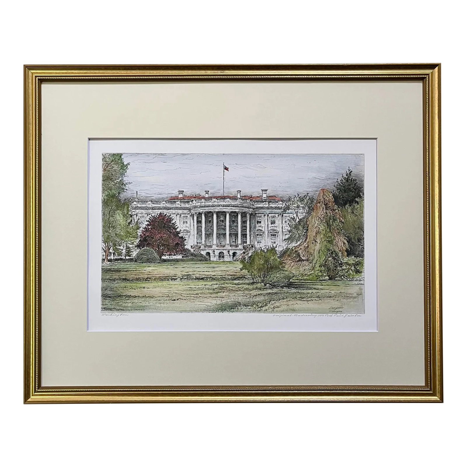 Original Color Etching the White House Washington d.c. By Paul Geissler Circa 1923 (1 of 8)