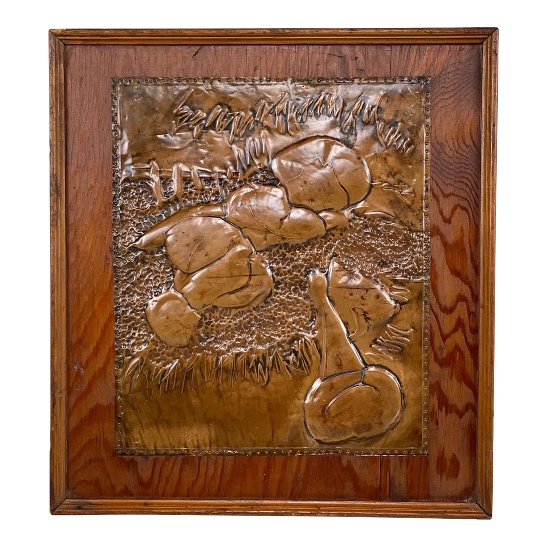 Antique Arts & Crafts Copper Metal Art Sleeping Child Sculpture Plaque: Antique Arts & Crafts Copper Metal Art Sleeping Child Sculpture Plaque, c. 20th Century - Pairs Nicely with Many Eclectic Interior Styles - Copper Plate Art in High Relief - Depicts a Sleeping Child i