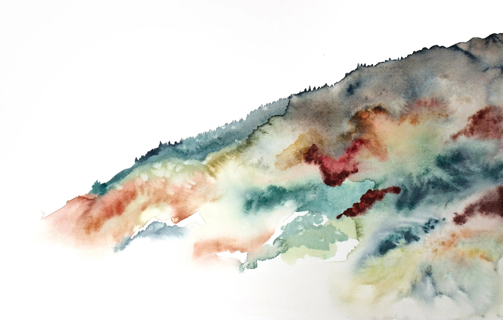 "Autumnal No. 5" Contemporary Original Abstract Mountain Landscape Watercolor Painting by Elizabeth: Original watercolor painting on 140 lb Arches cold press paper Artist: Elizabeth Becker Year: 2023 Image and Paper Size: 10.25" x 16" Signed on front Condition: Imperfections: No Imperfections Origin: