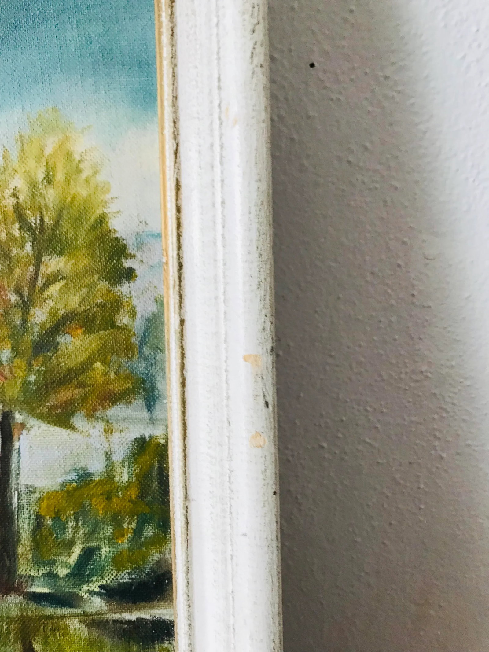 Vintage Cottage-Core Cabin on a Lake Oil Painting - Framed - 3