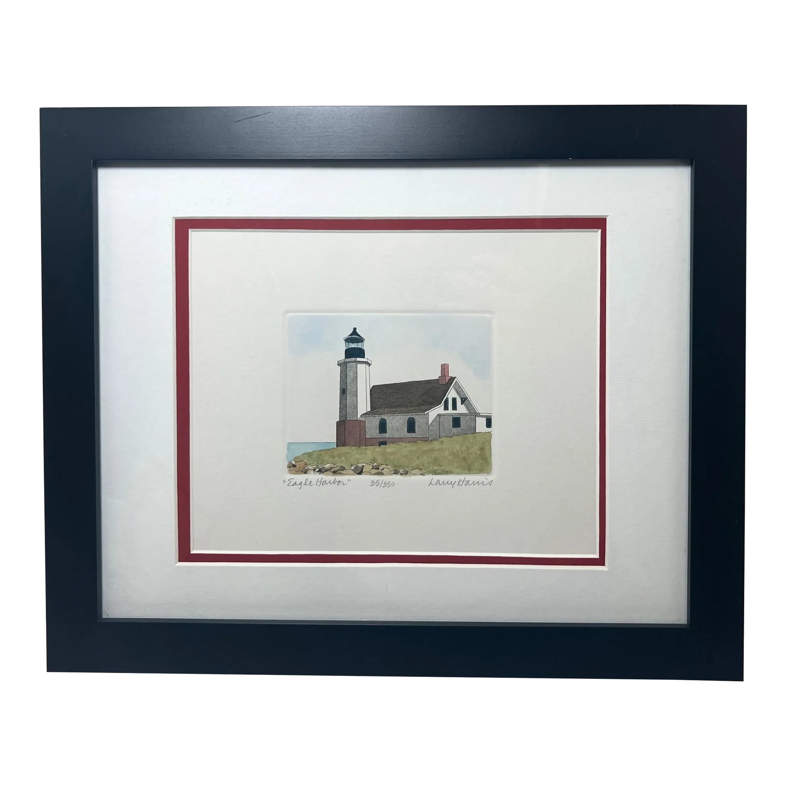 Late 20th Century Colored Etching of Eagle Harbor by Larry Harris (1 of 8)