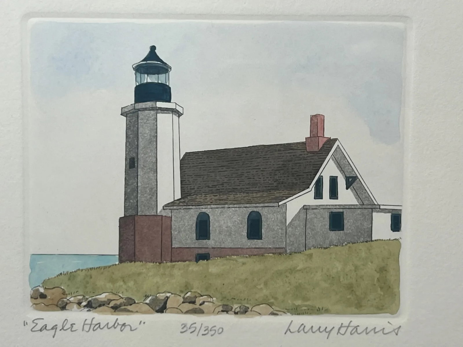 Late 20th Century Colored Etching of Eagle Harbor by Larry Harris - 2