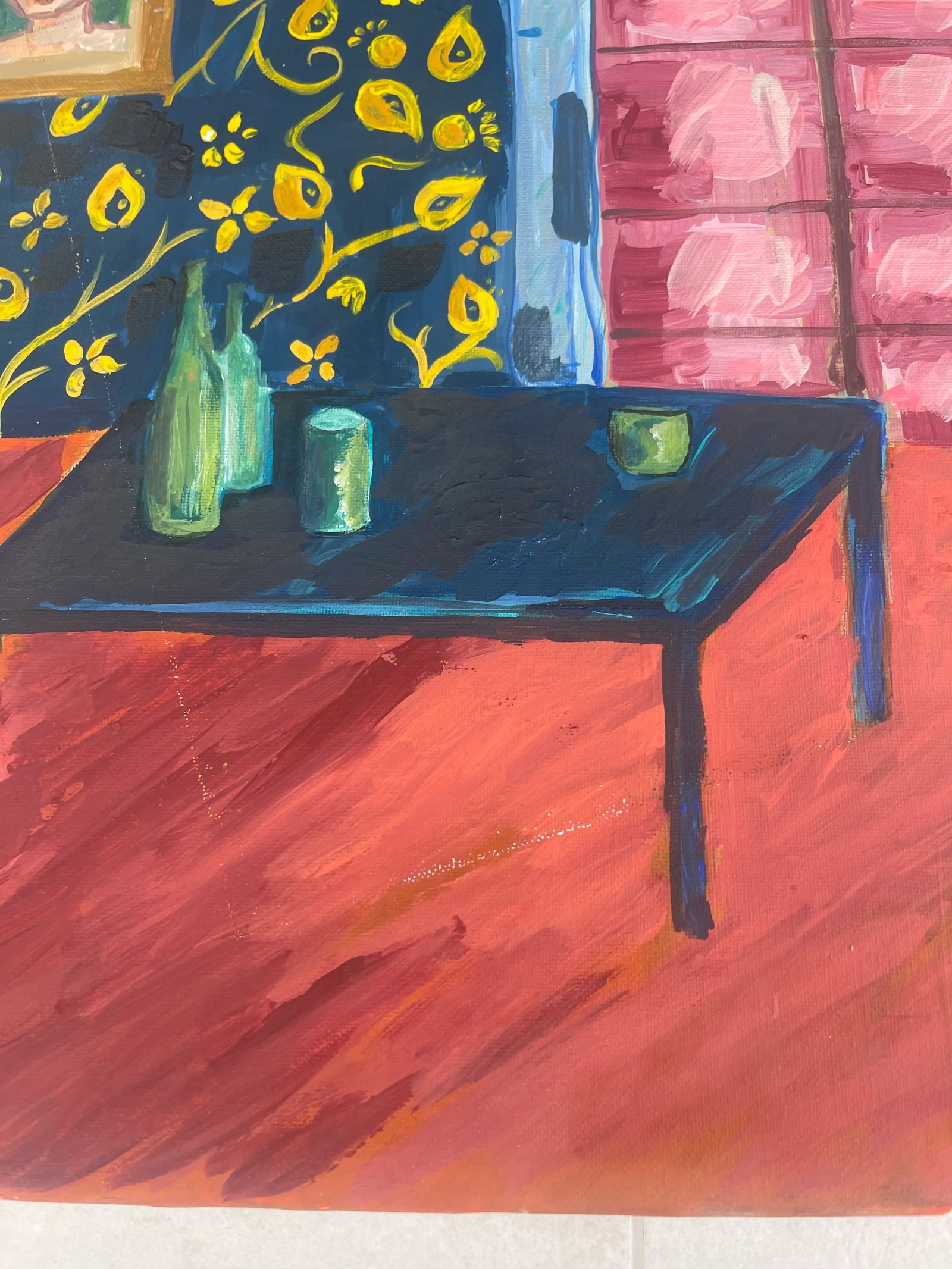 Acrylic Painting of an Interior Scene with Cat and Goldfish Signed S Louis - 4