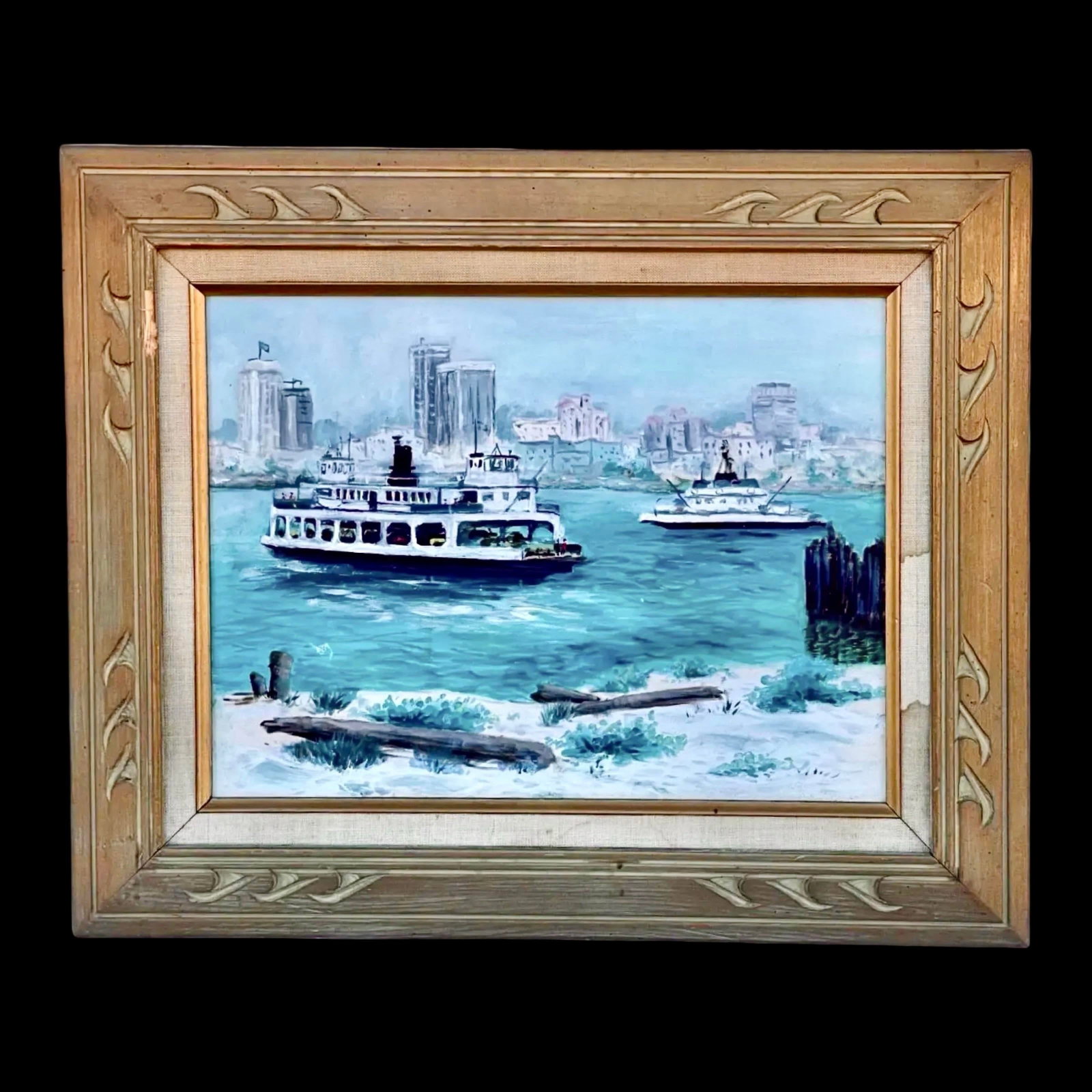 Mid-Century San Diego Waterfront Oil Painting of Coronado Ferryboat, Signed & Framed - 2