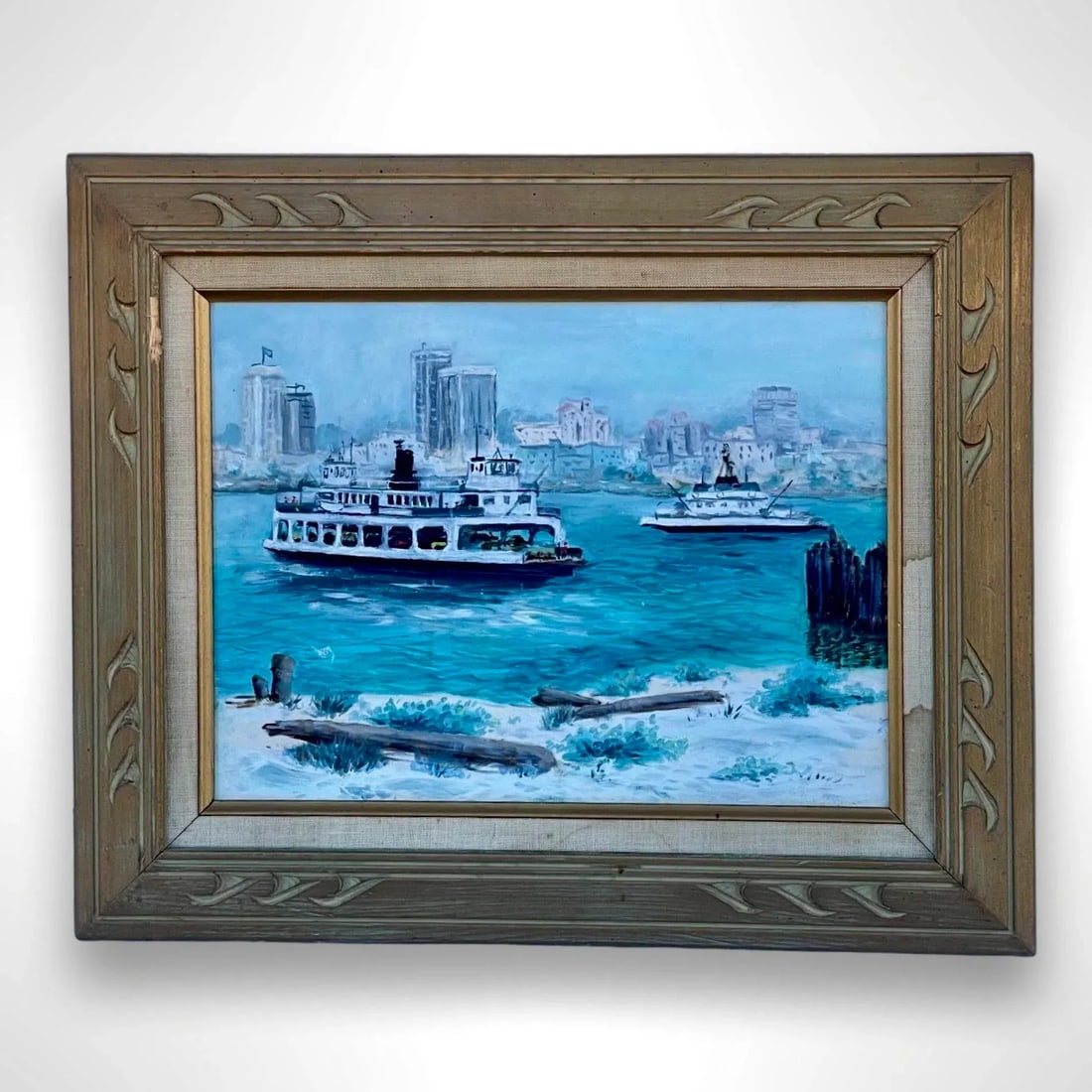 Mid-Century San Diego Waterfront Oil Painting of Coronado Ferryboat, Signed & Framed - 3