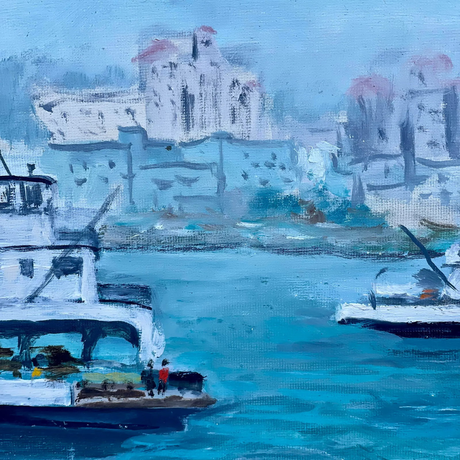 Mid-Century San Diego Waterfront Oil Painting of Coronado Ferryboat, Signed & Framed - 5