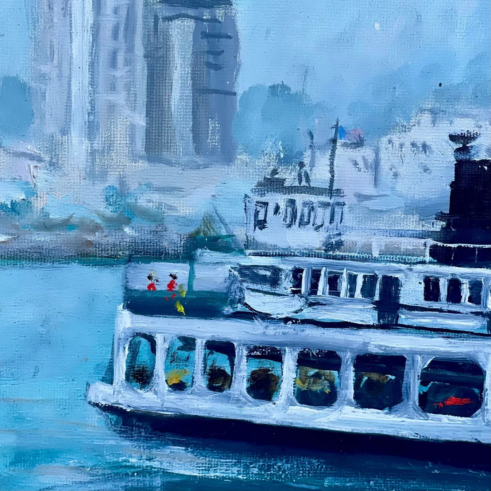 Mid-Century San Diego Waterfront Oil Painting of Coronado Ferryboat, Signed & Framed - 6