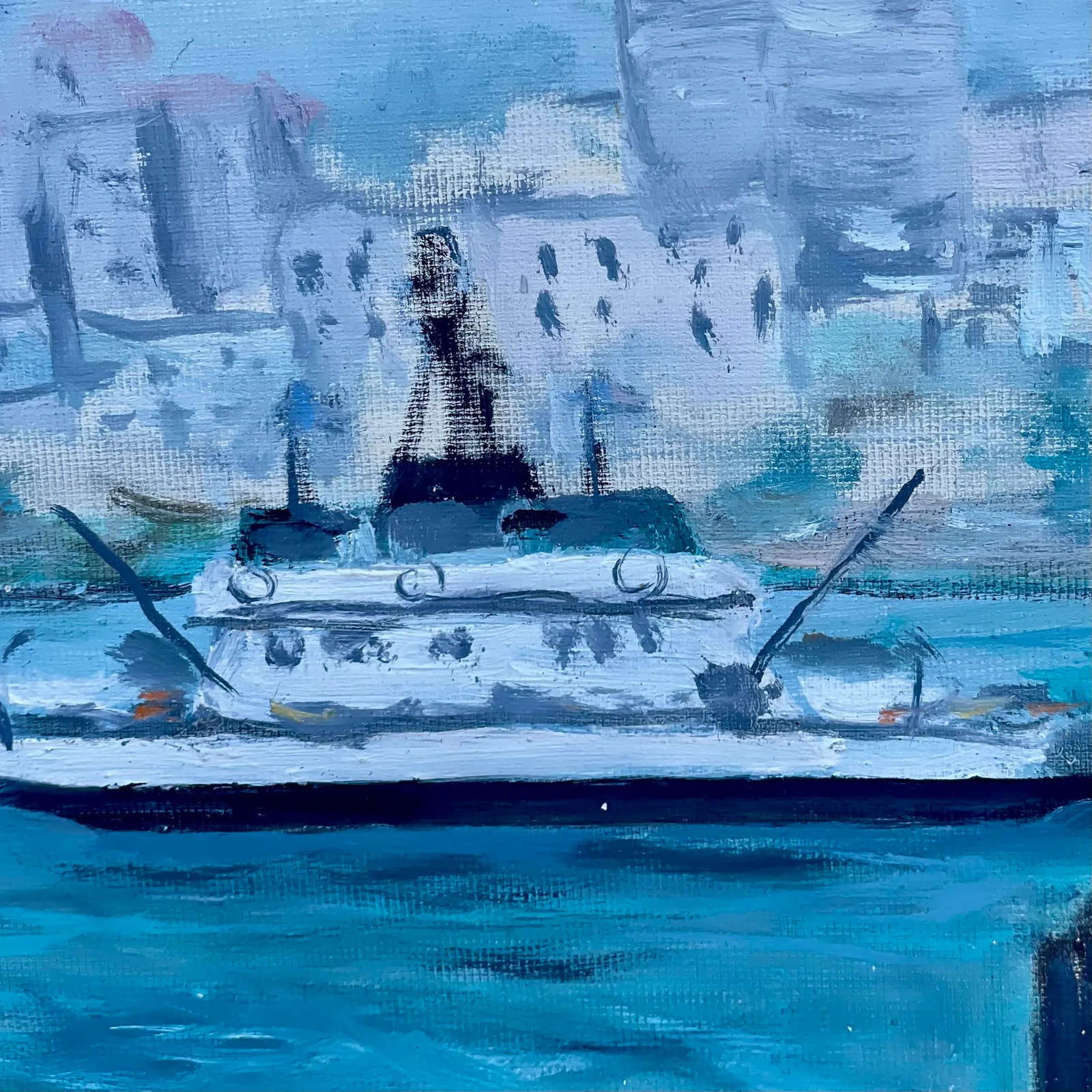 Mid-Century San Diego Waterfront Oil Painting of Coronado Ferryboat, Signed & Framed - 7