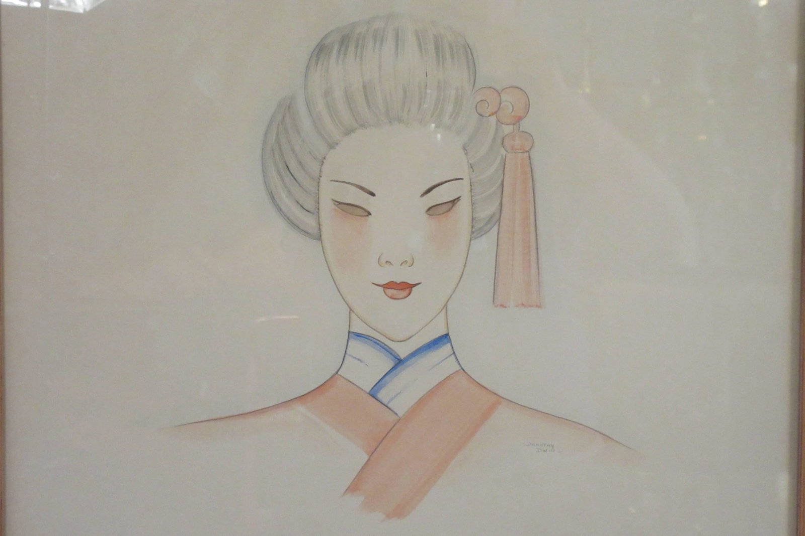 1940s Pastel Painting On Paper Of Asian Woman Signed Dorothy Dwin - 2