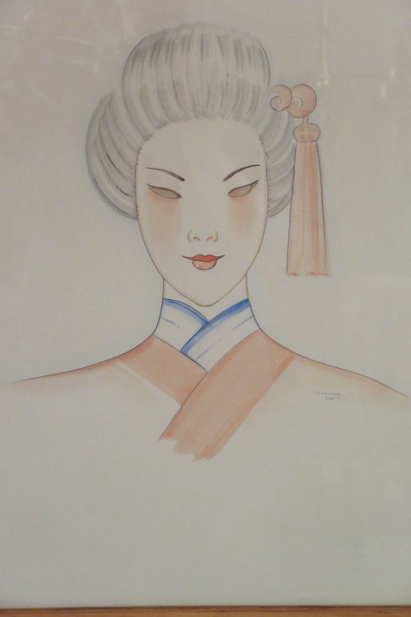 1940s Pastel Painting On Paper Of Asian Woman Signed Dorothy Dwin - 3
