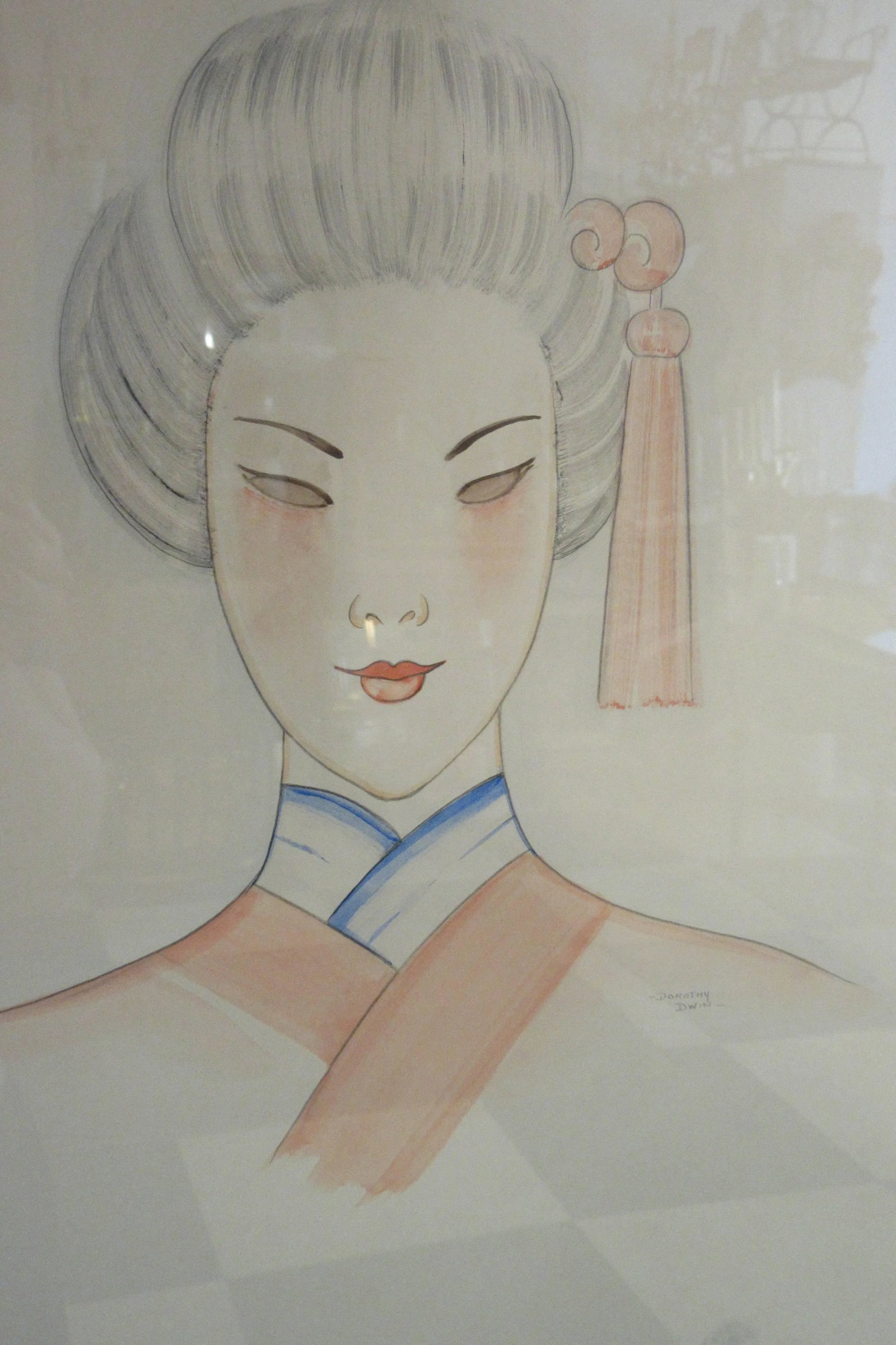 1940s Pastel Painting On Paper Of Asian Woman Signed Dorothy Dwin - 4