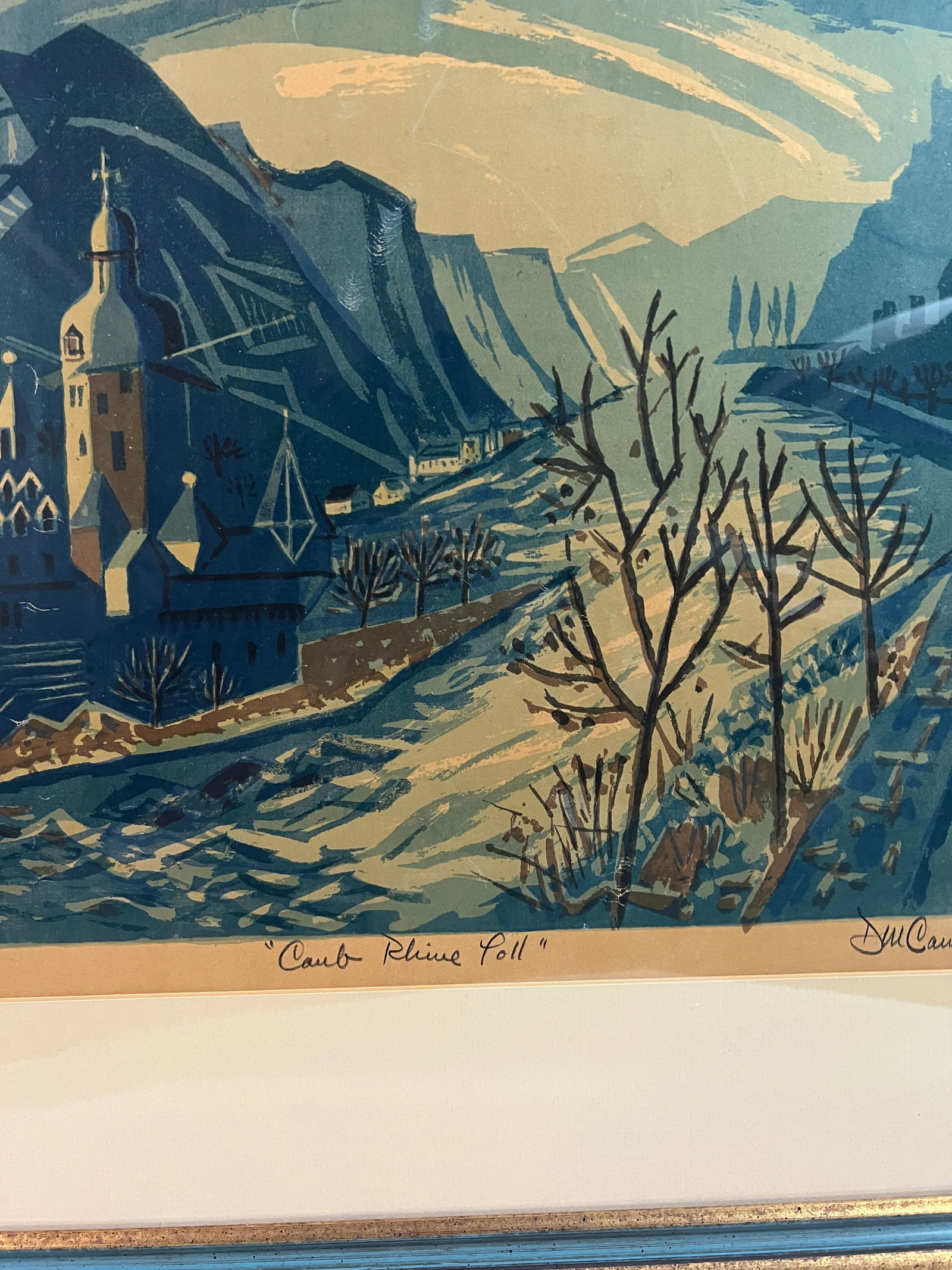 Intriguing Cubist Castle and River Scene, Signed Lithograph - 3