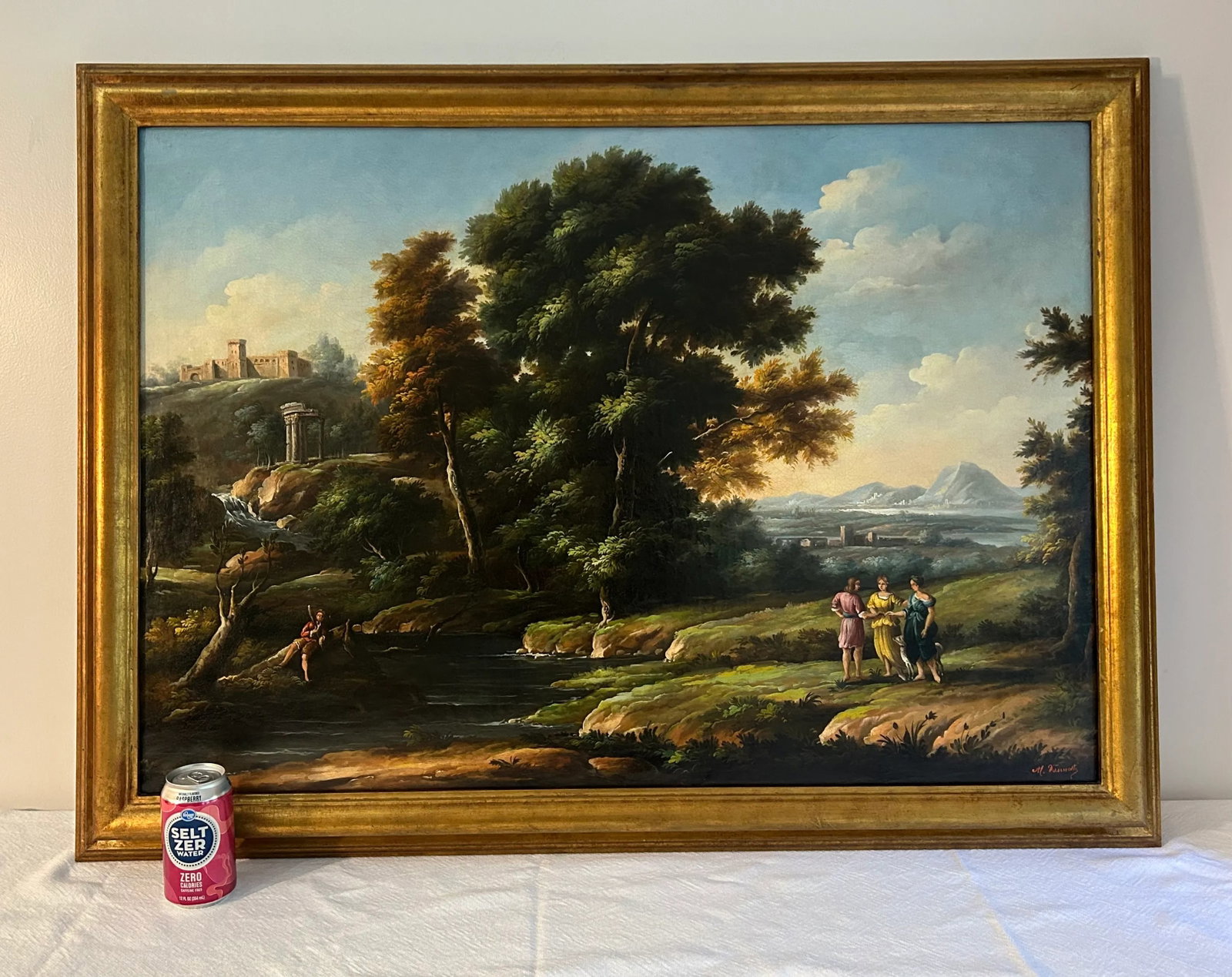Large 19th C. Antique Flemish Classical Landscape Painting - 12