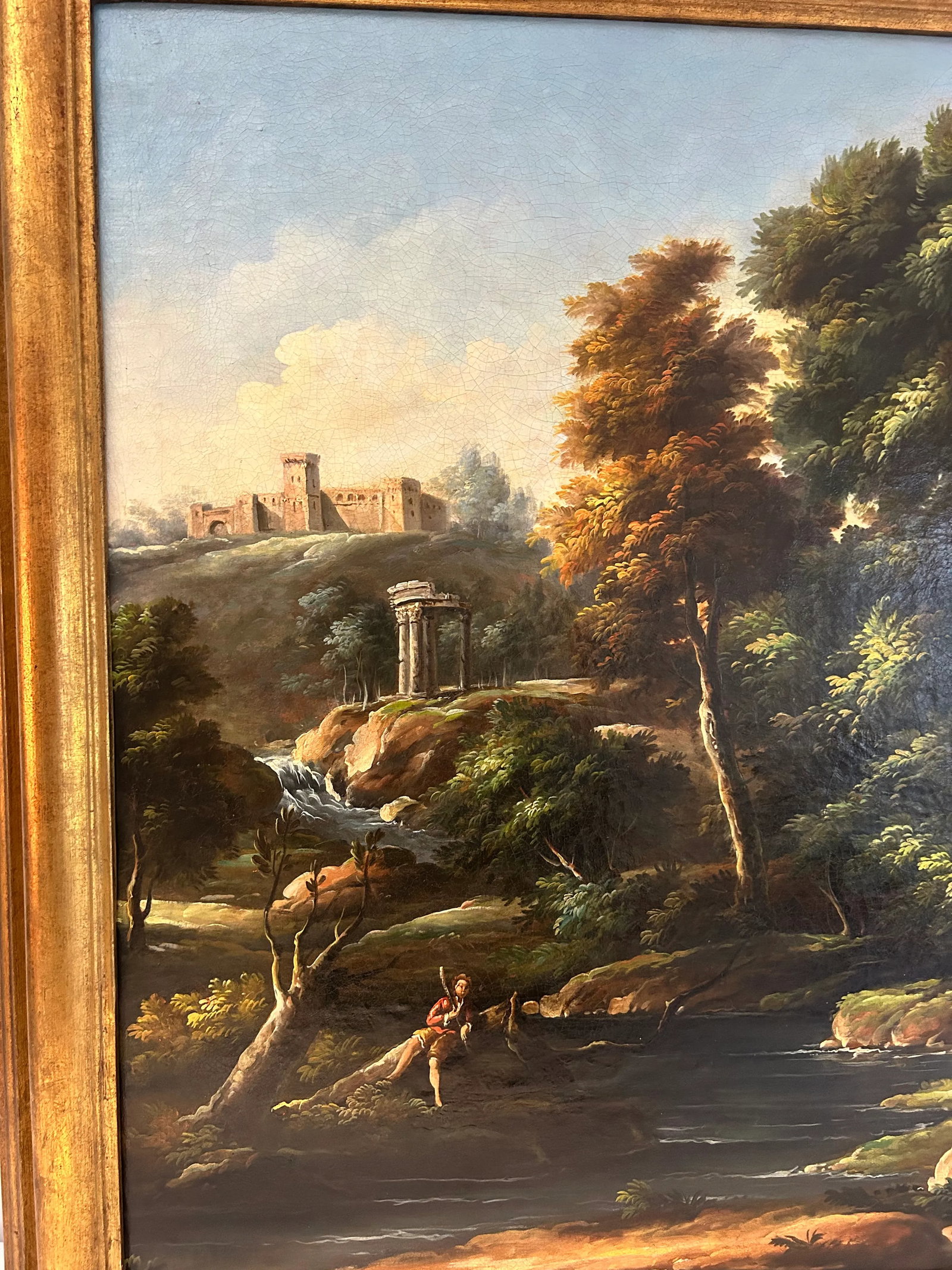Large 19th C. Antique Flemish Classical Landscape Painting - 3