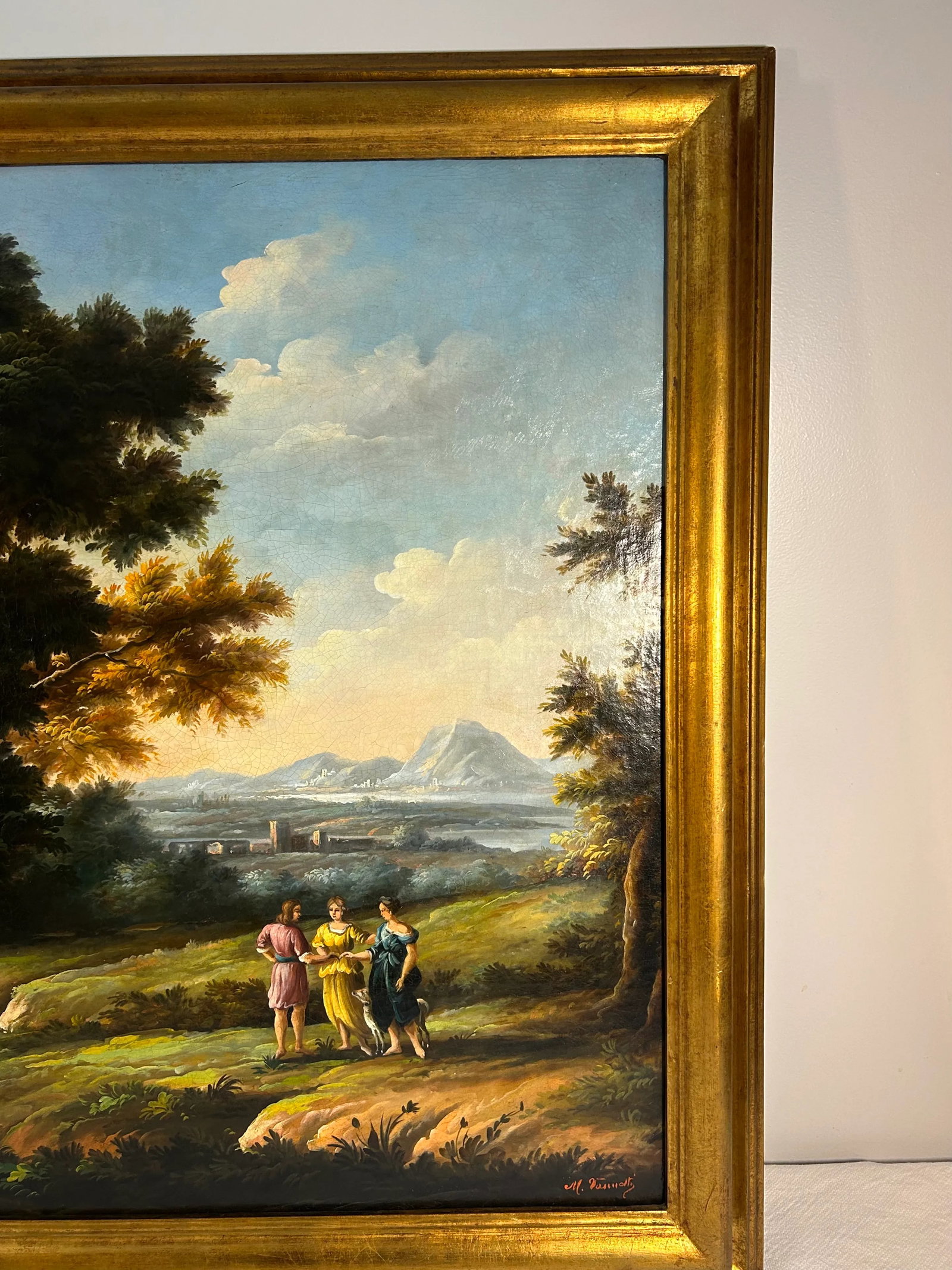 Large 19th C. Antique Flemish Classical Landscape Painting - 5
