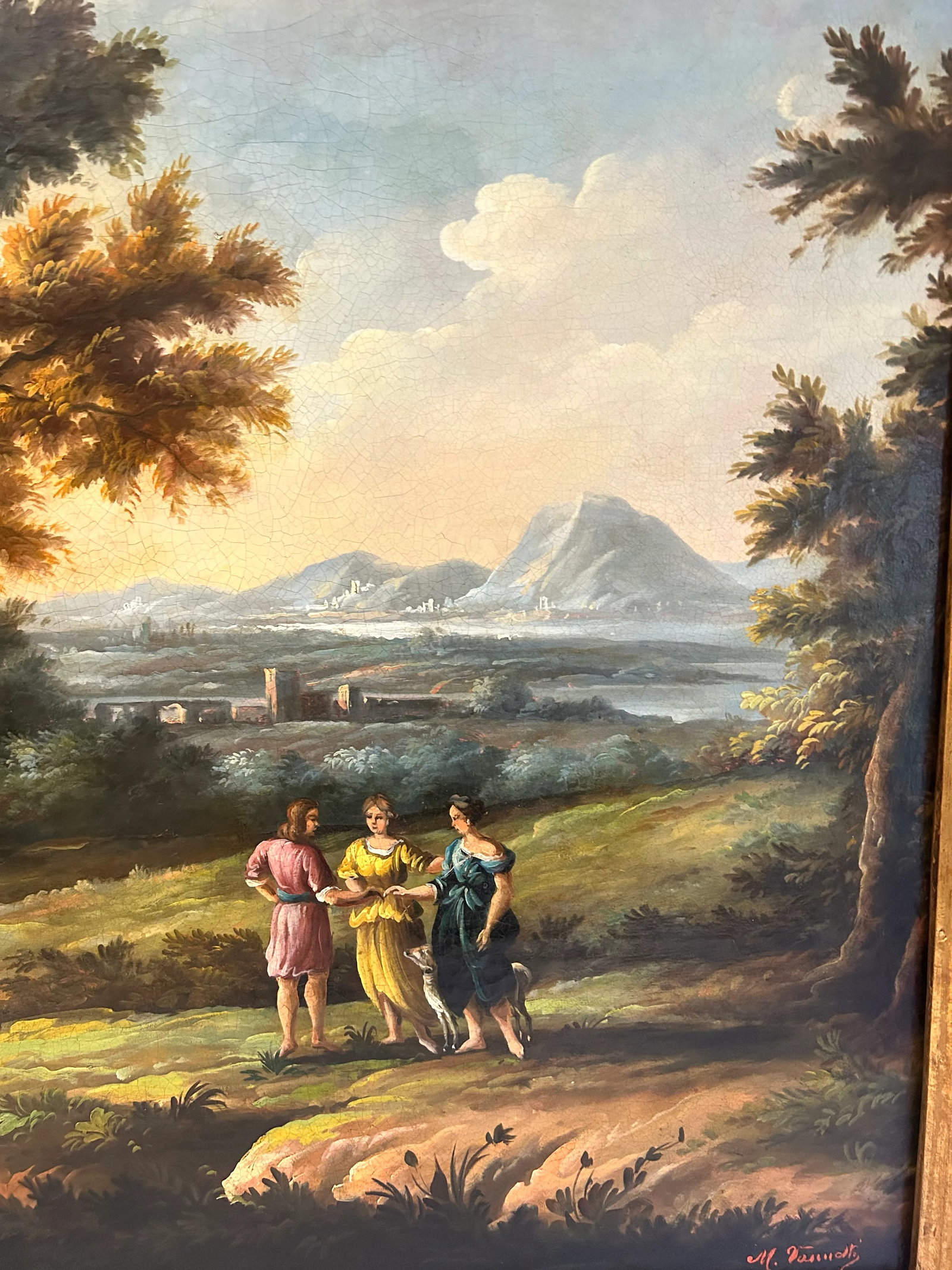 Large 19th C. Antique Flemish Classical Landscape Painting - 6
