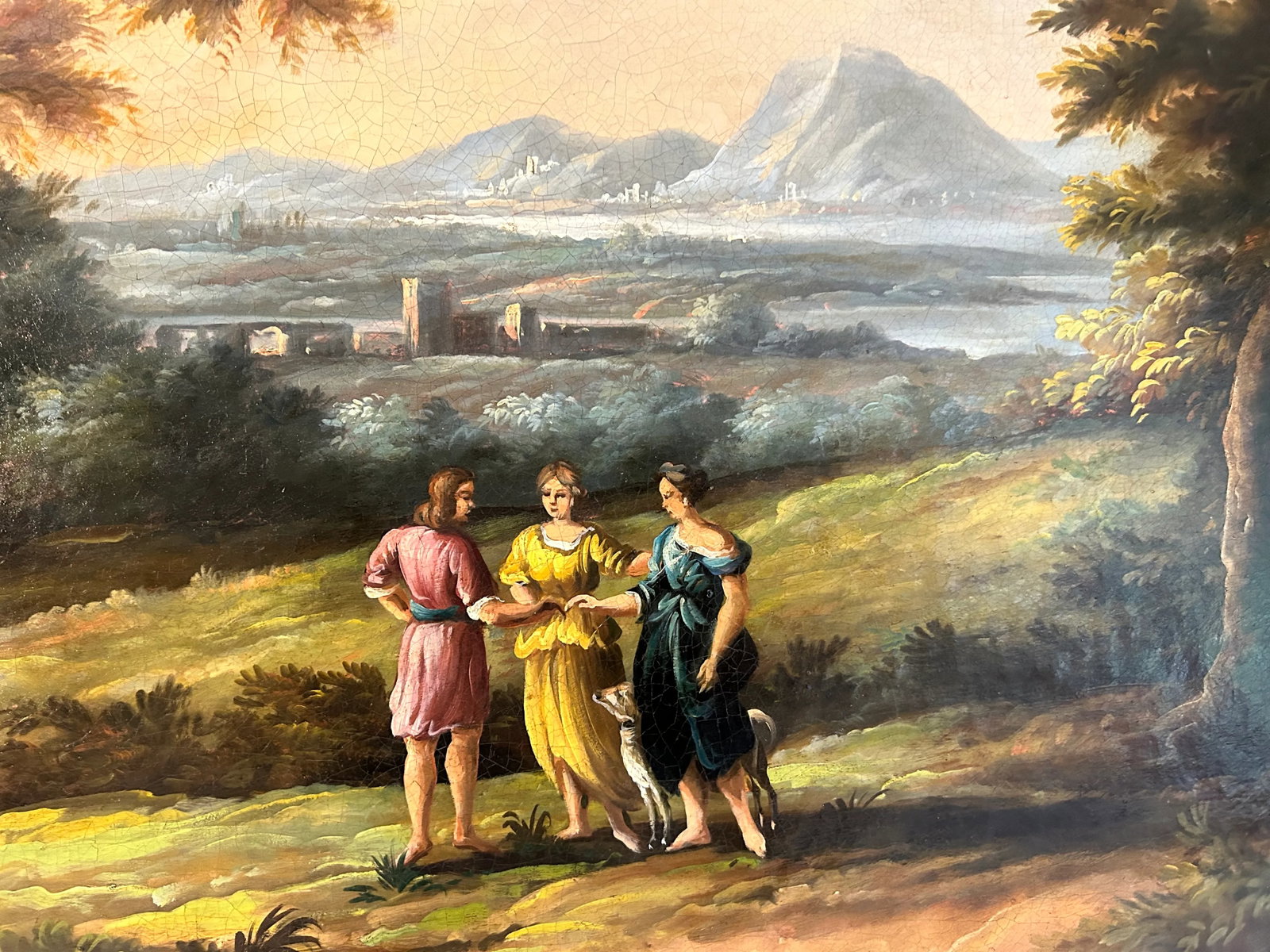Large 19th C. Antique Flemish Classical Landscape Painting - 7