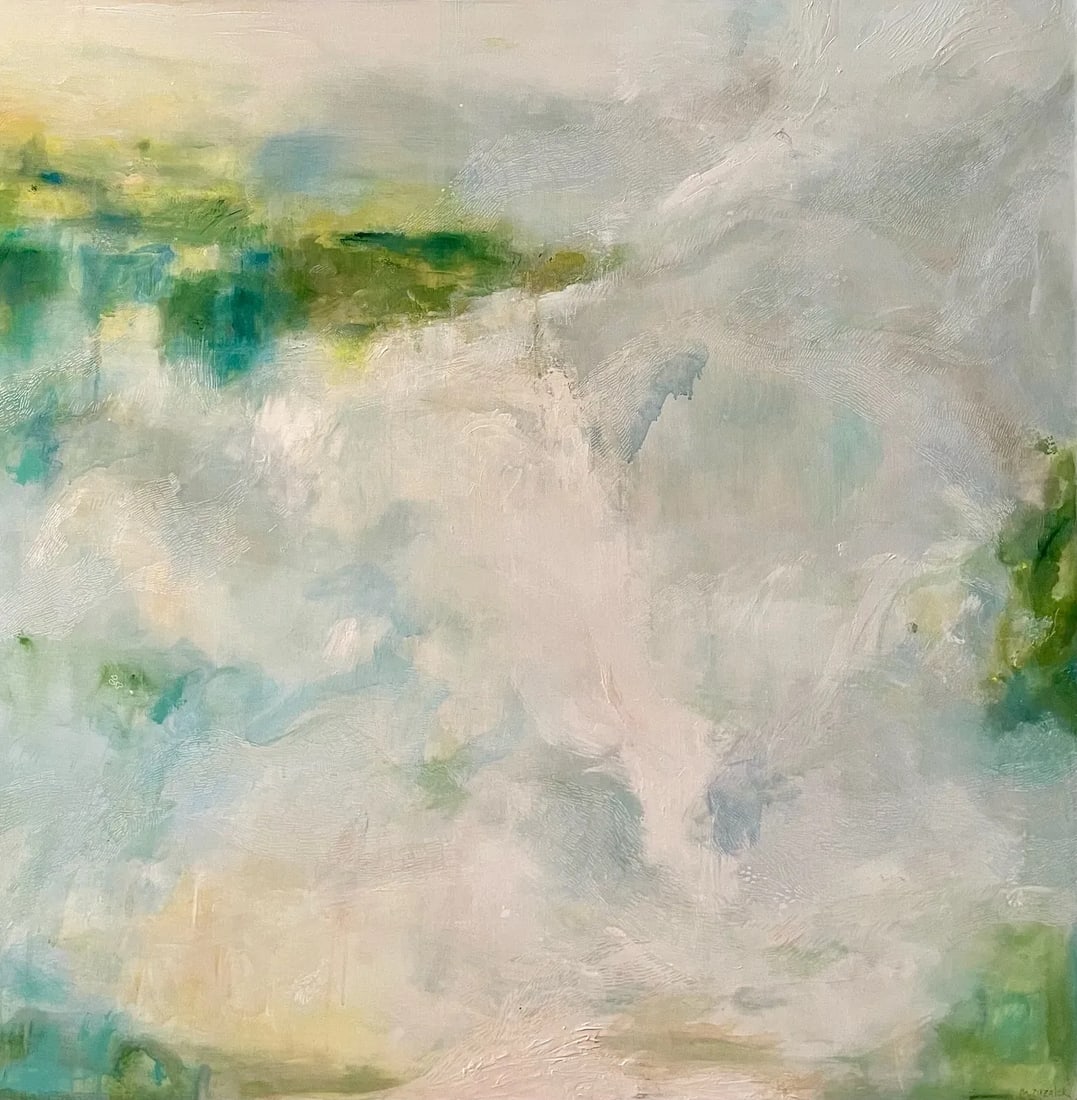 Large Original Abstract Landscape Painting "Staying on Course" in Blues Greens by Michele Zuzalek: This large abstract painting was inspired by a chart of ocean currents. It captures the essence of navigating life's currents. The abstract portrayal of ocean currents serves as a metaphor for the
