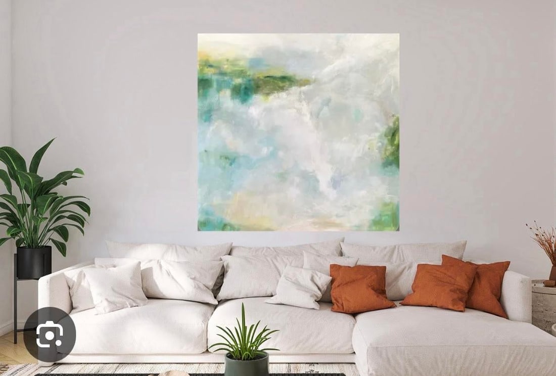 Large Original Abstract Landscape Painting "Staying on Course" in Blues Greens by Michele Zuzalek - 2
