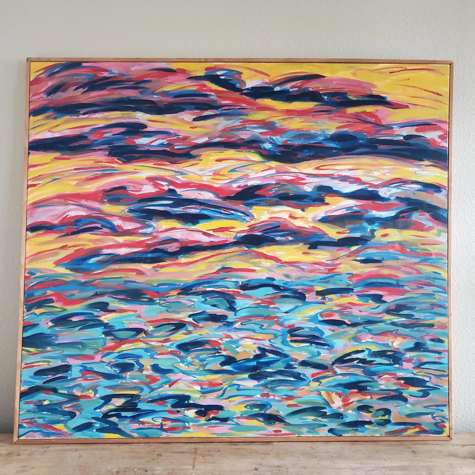 1970's "Fishscape" Large Contemporary Framed Abstract Oil Painting by Joanie Highland - 10