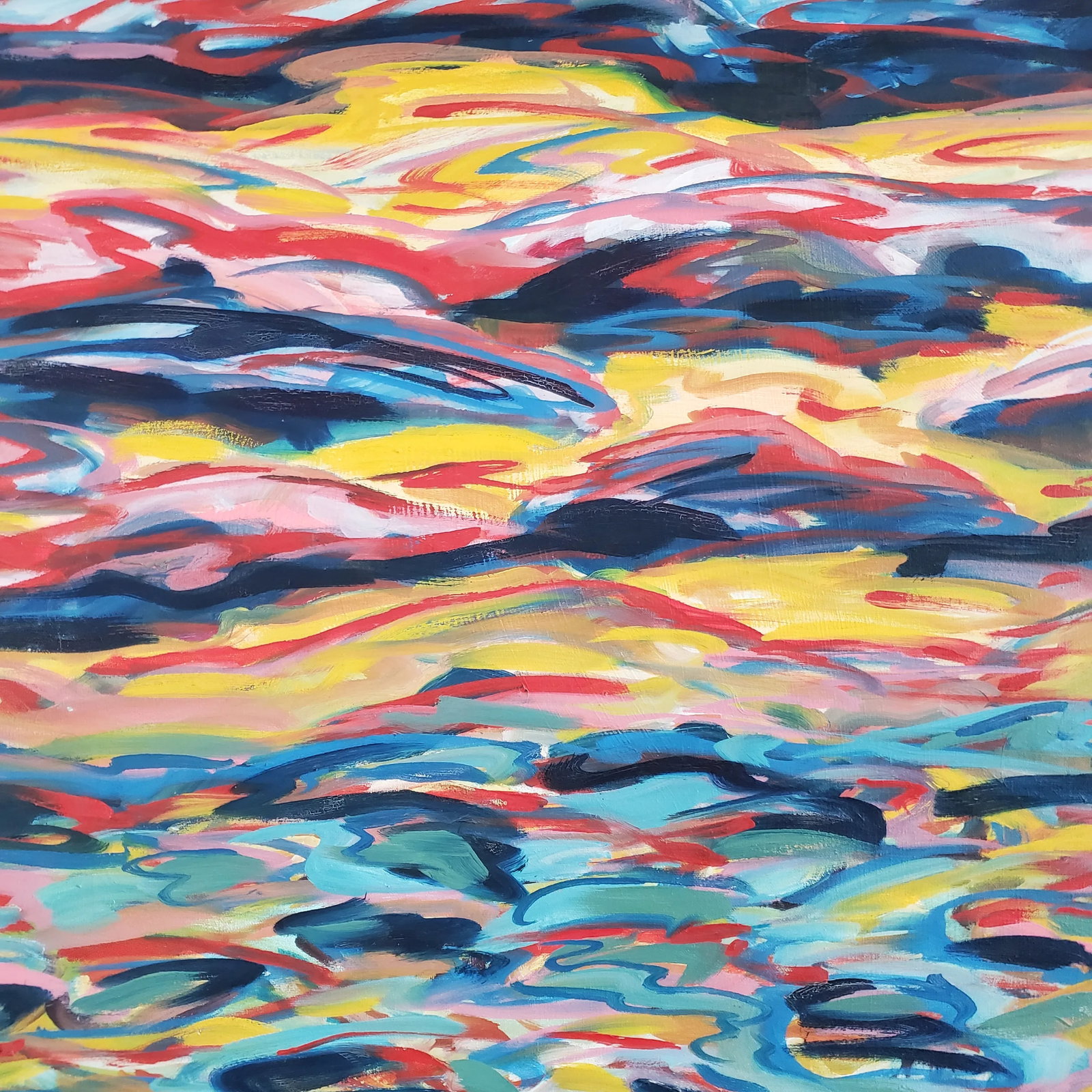 1970's "Fishscape" Large Contemporary Framed Abstract Oil Painting by Joanie Highland - 11