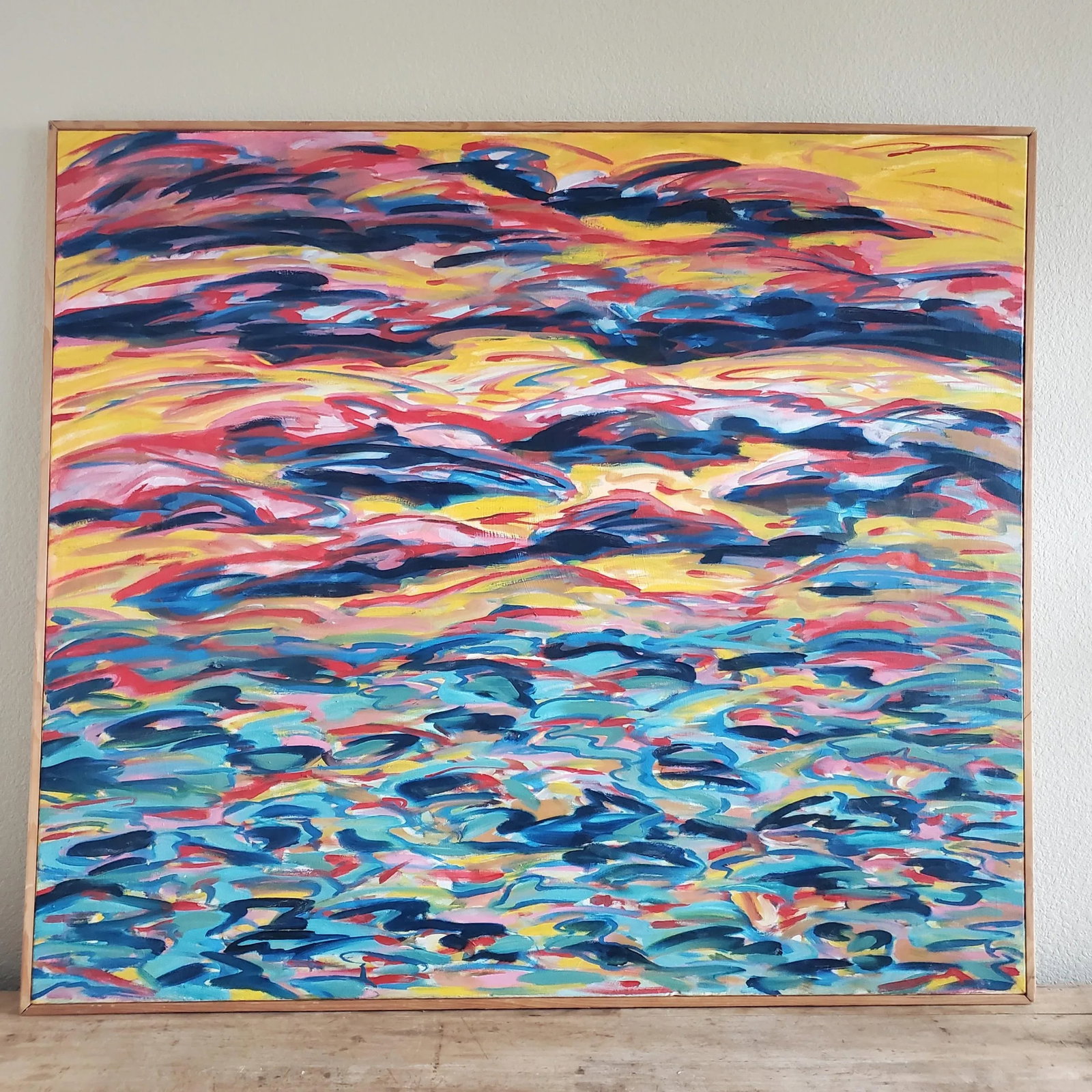 1970's "Fishscape" Large Contemporary Framed Abstract Oil Painting by Joanie Highland - 2