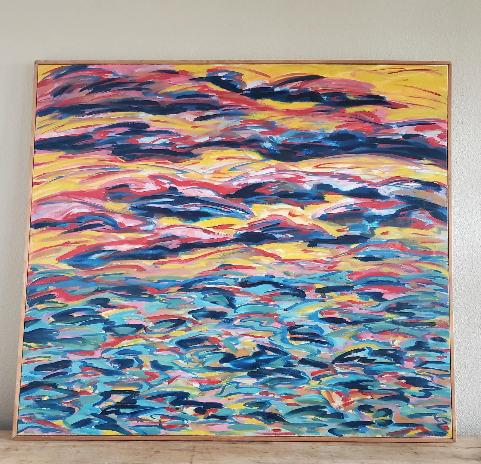 1970's "Fishscape" Large Contemporary Framed Abstract Oil Painting by Joanie Highland - 3