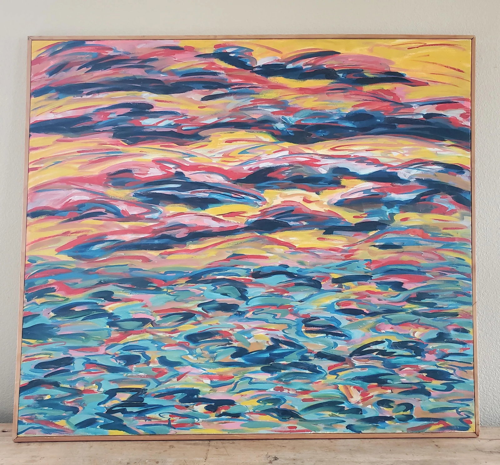 1970's "Fishscape" Large Contemporary Framed Abstract Oil Painting by Joanie Highland - 4