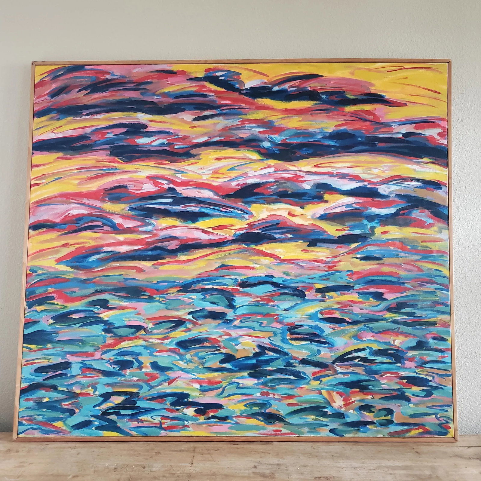 1970's "Fishscape" Large Contemporary Framed Abstract Oil Painting by Joanie Highland - 5