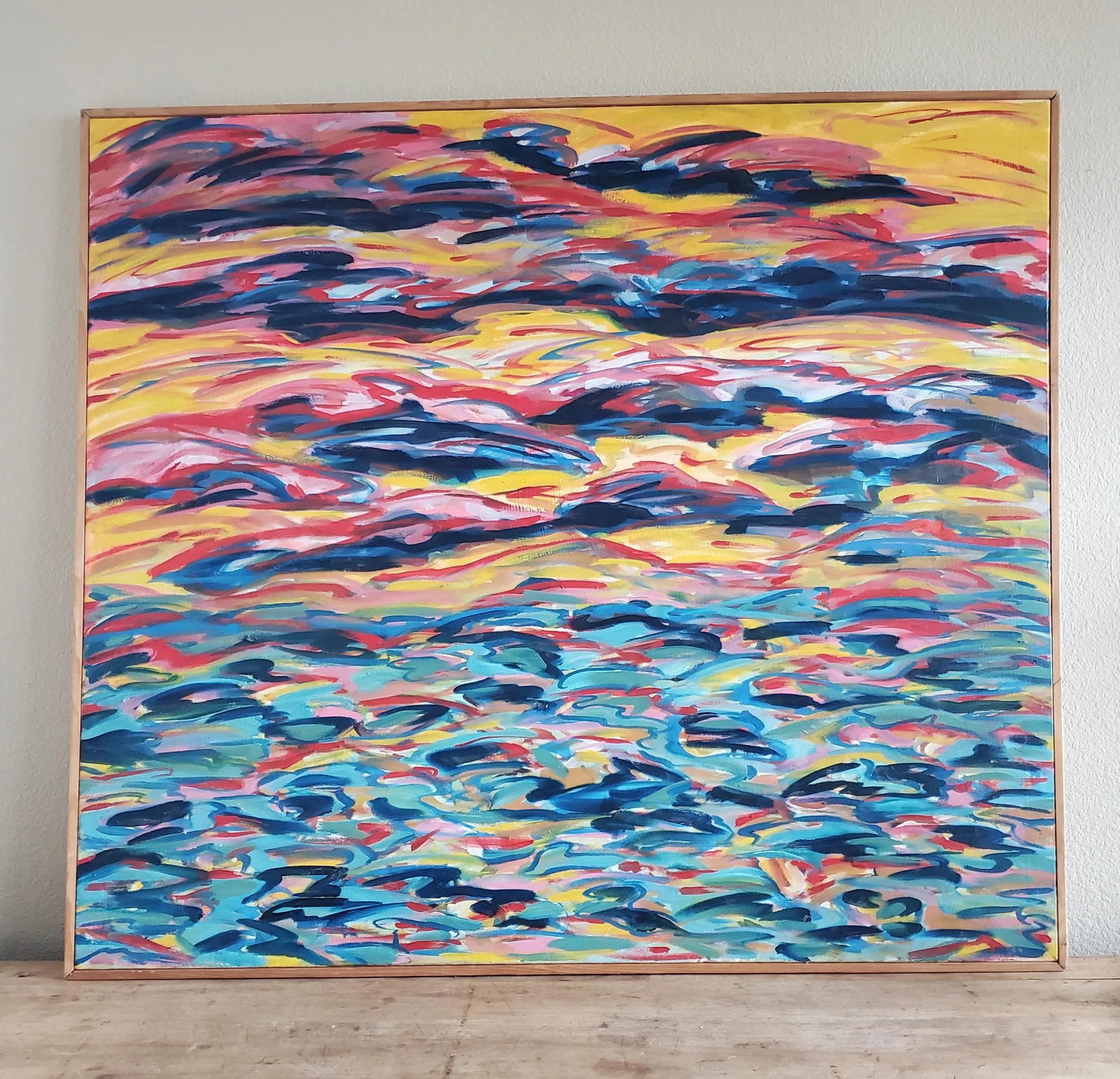 1970's "Fishscape" Large Contemporary Framed Abstract Oil Painting by Joanie Highland - 6