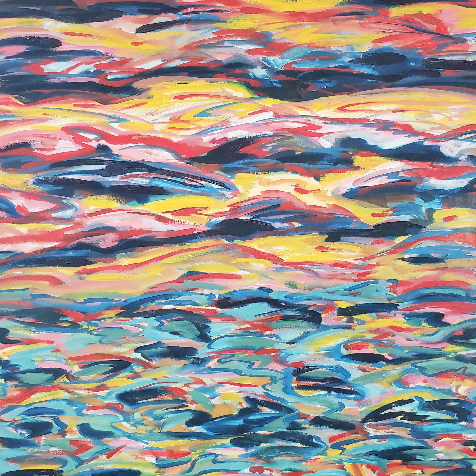 1970's "Fishscape" Large Contemporary Framed Abstract Oil Painting by Joanie Highland - 8