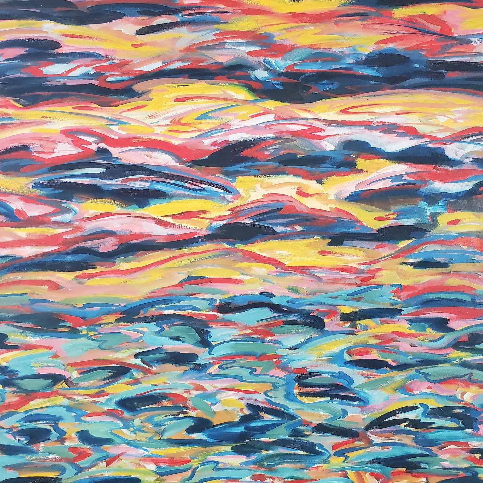 1970's "Fishscape" Large Contemporary Framed Abstract Oil Painting by Joanie Highland - 9