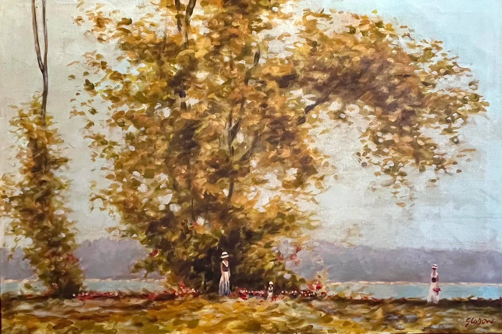 Original Vintage American Impressionist Landscape "Along the Hudson" by Andre Gisson - 3