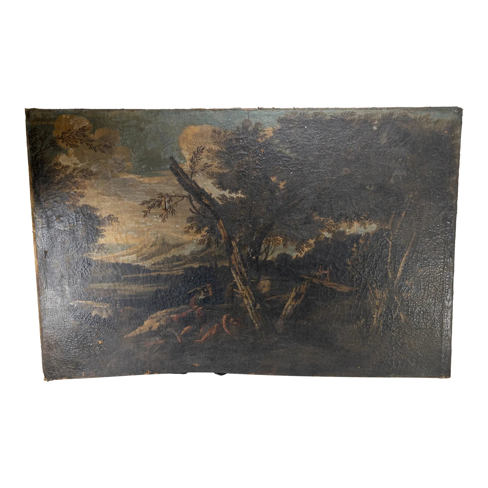 16th or 17th Century Italian Renaissance Old Master Landscape Painting: We are selling this very early Italian school landscape painting. This Oil on Canvas painting appears to be 16th or very early 17th century. The painting appears to be of the mythological story of