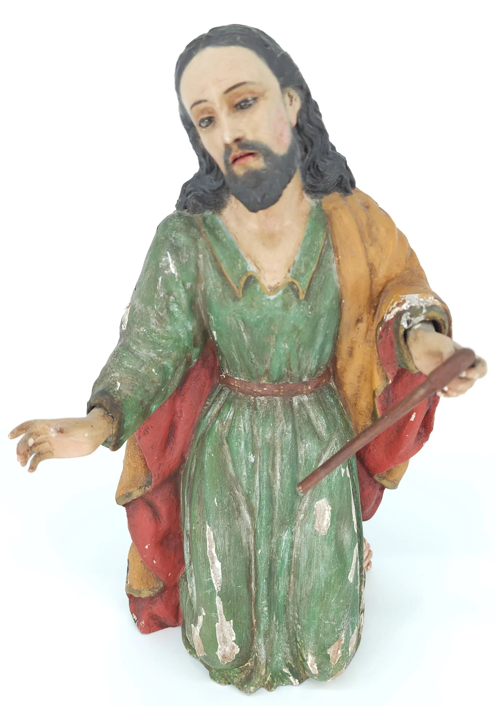 Late 18th Century Wood Jesus Polychrome Sculpture Hand Carved Religious Figure With Glass Eyes - 12
