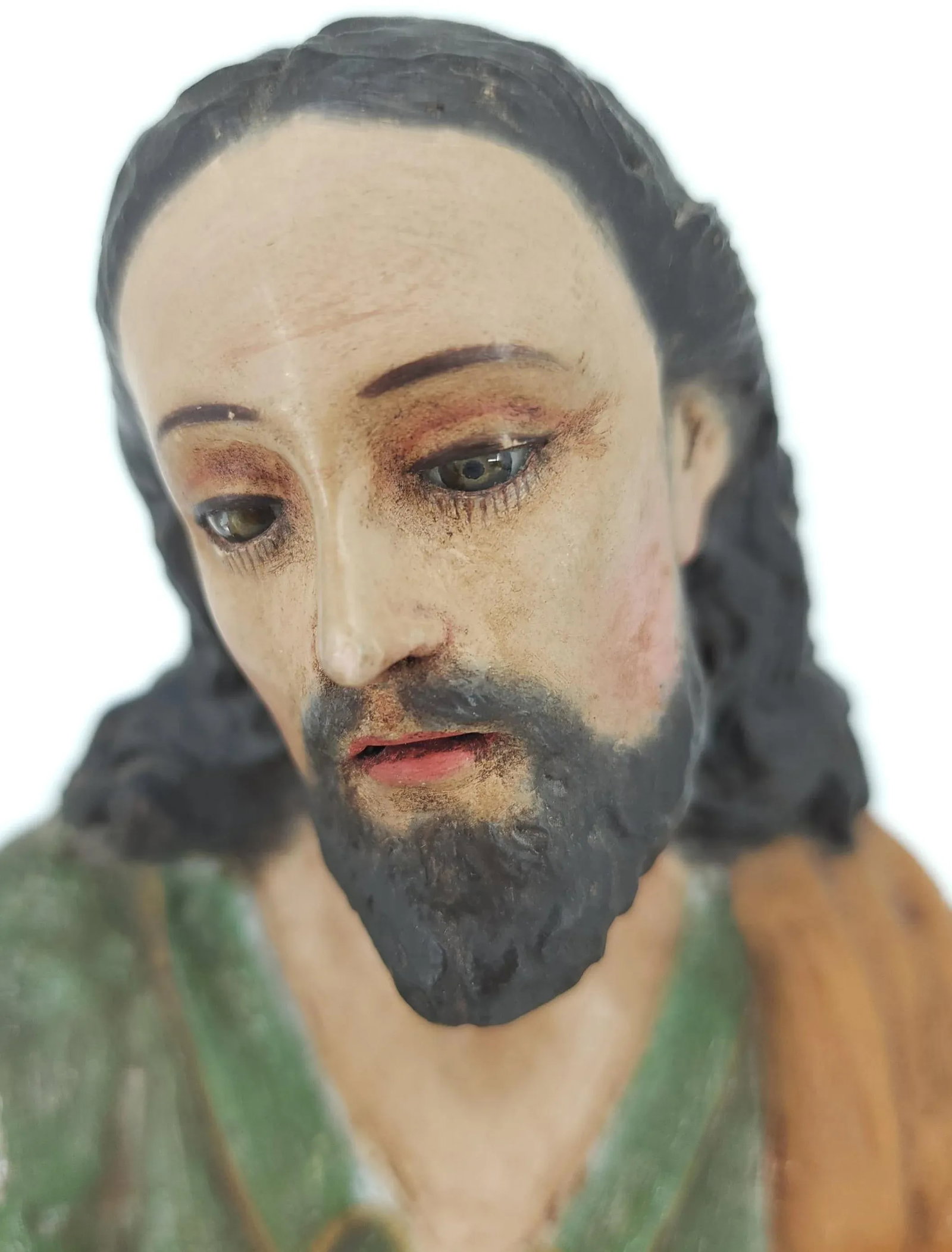 Late 18th Century Wood Jesus Polychrome Sculpture Hand Carved Religious Figure With Glass Eyes - 2