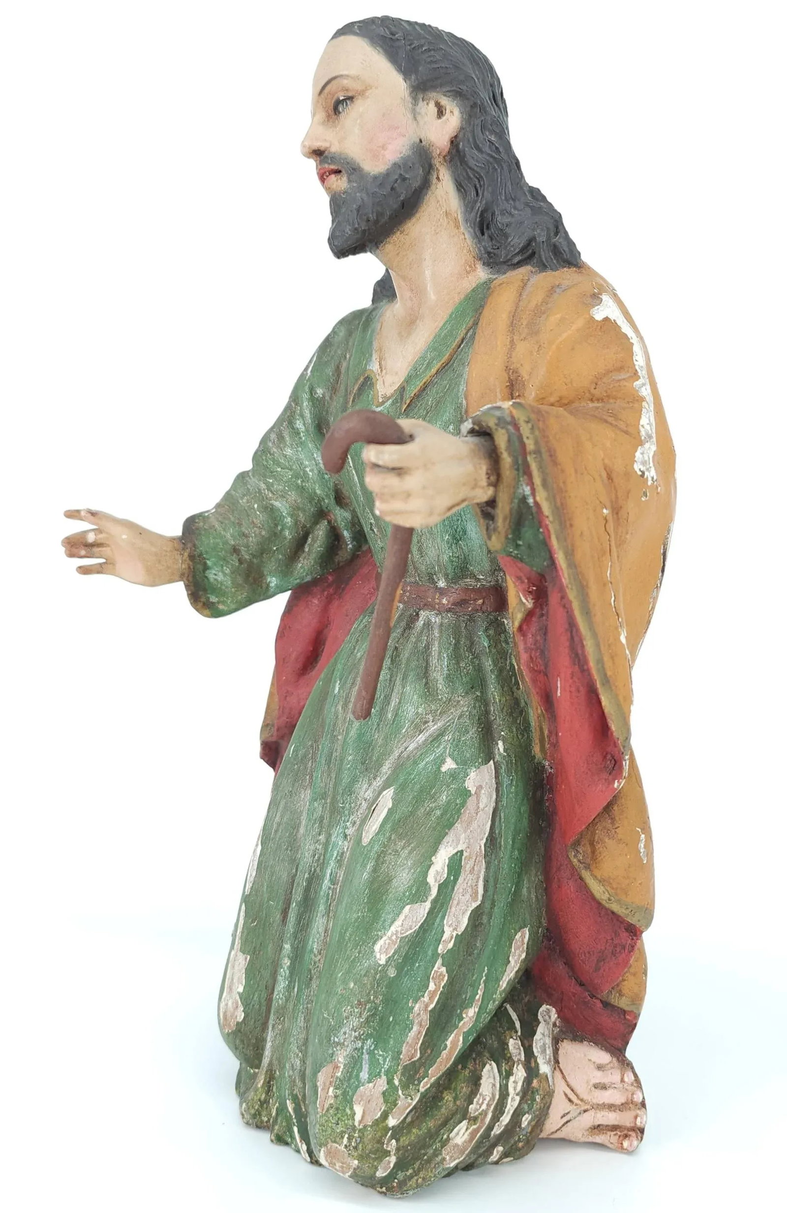 Late 18th Century Wood Jesus Polychrome Sculpture Hand Carved Religious Figure With Glass Eyes - 4