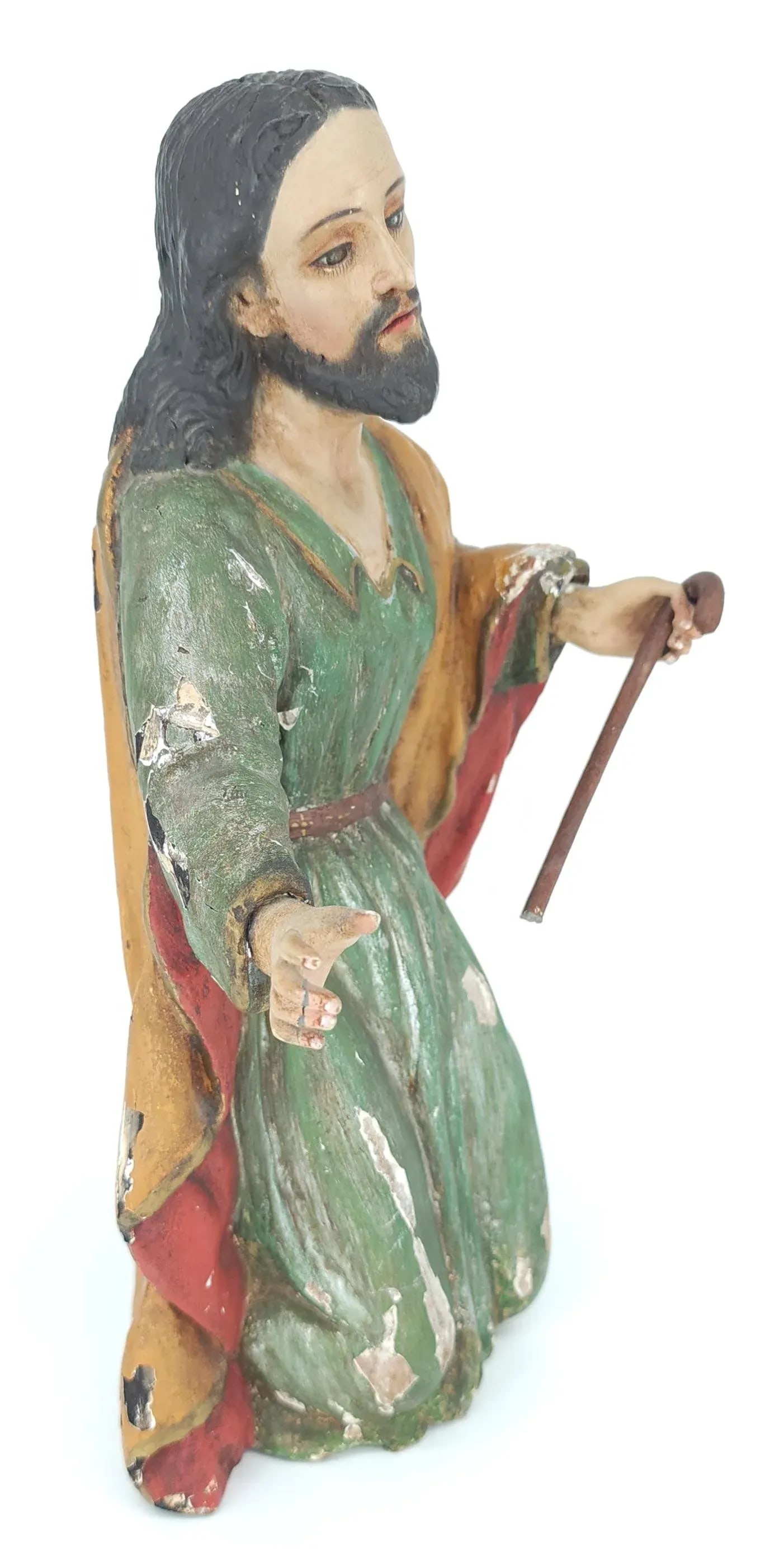 Late 18th Century Wood Jesus Polychrome Sculpture Hand Carved Religious Figure With Glass Eyes - 5
