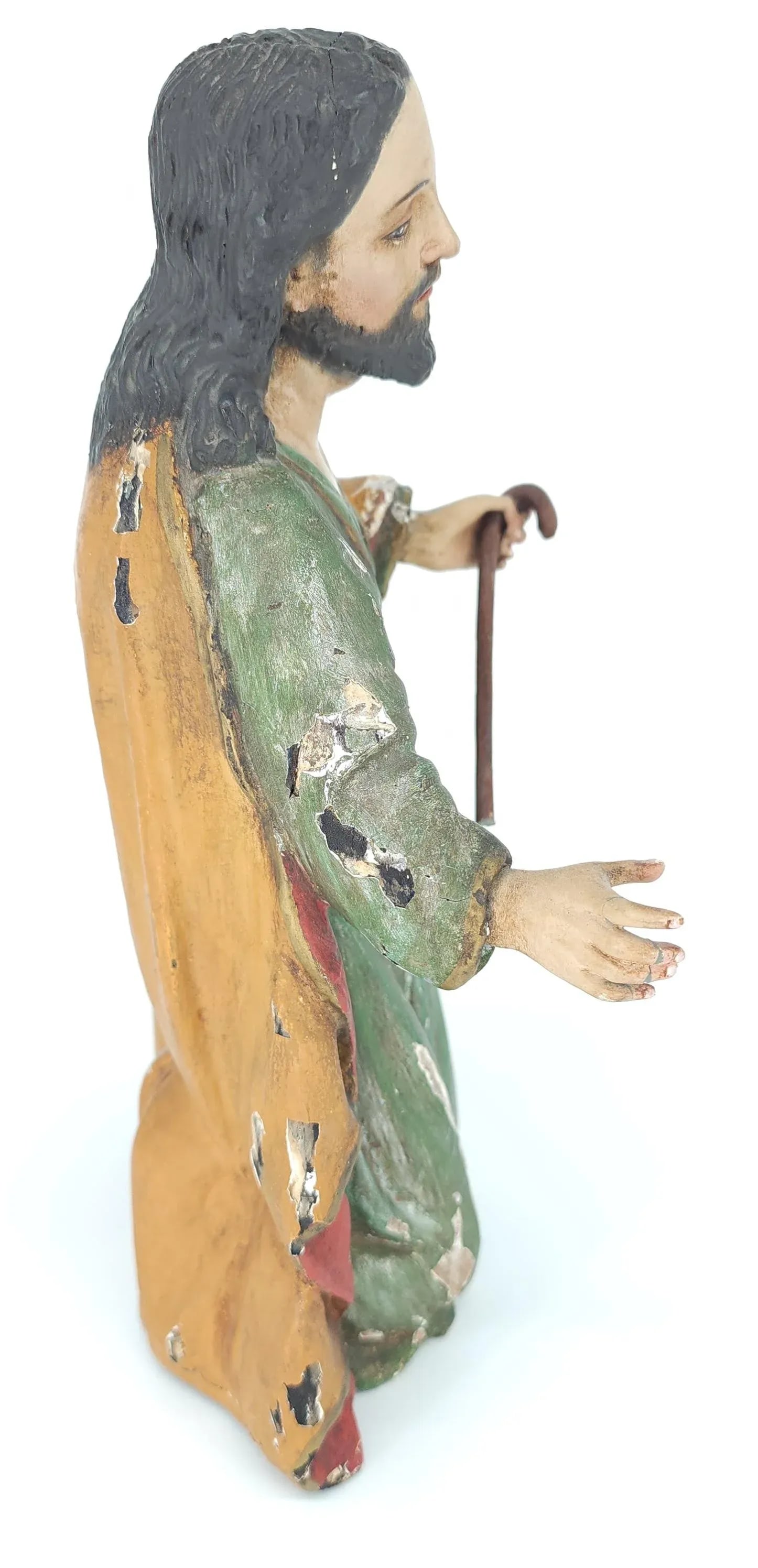 Late 18th Century Wood Jesus Polychrome Sculpture Hand Carved Religious Figure With Glass Eyes - 6