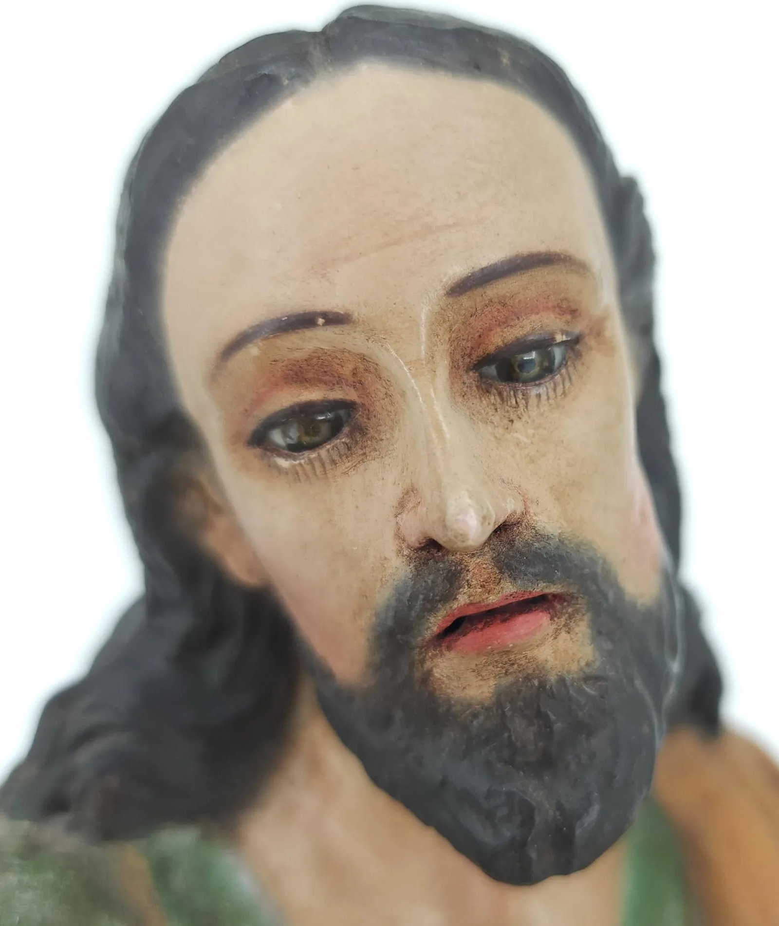 Late 18th Century Wood Jesus Polychrome Sculpture Hand Carved Religious Figure With Glass Eyes - 9