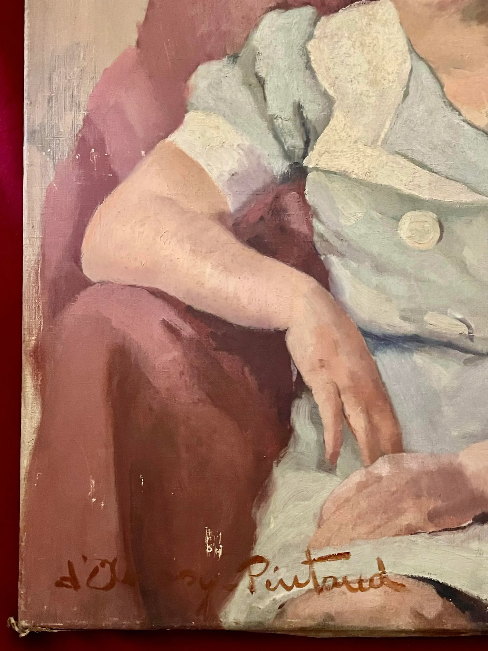 Oil on Canvas Representing Young Girl on the Sofa Signed Louise d'Aussy Pintaud 1935 - 7