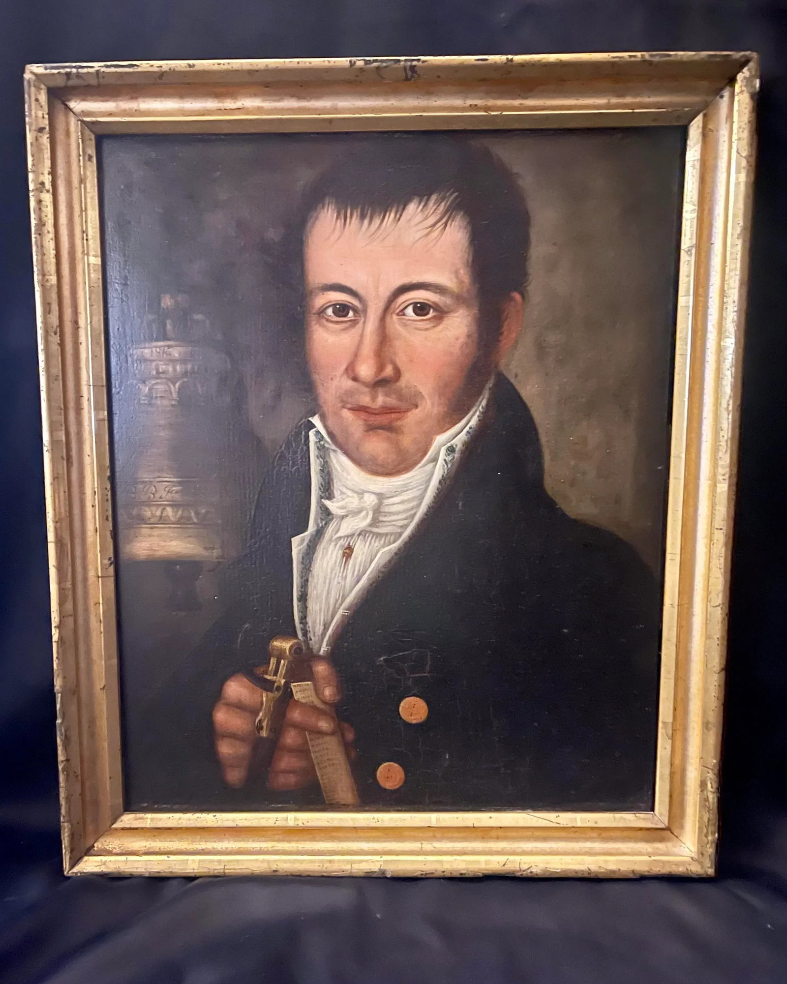19th Century Painting Portrait of English Man Freemasonry 1816 Signed b.f - 2